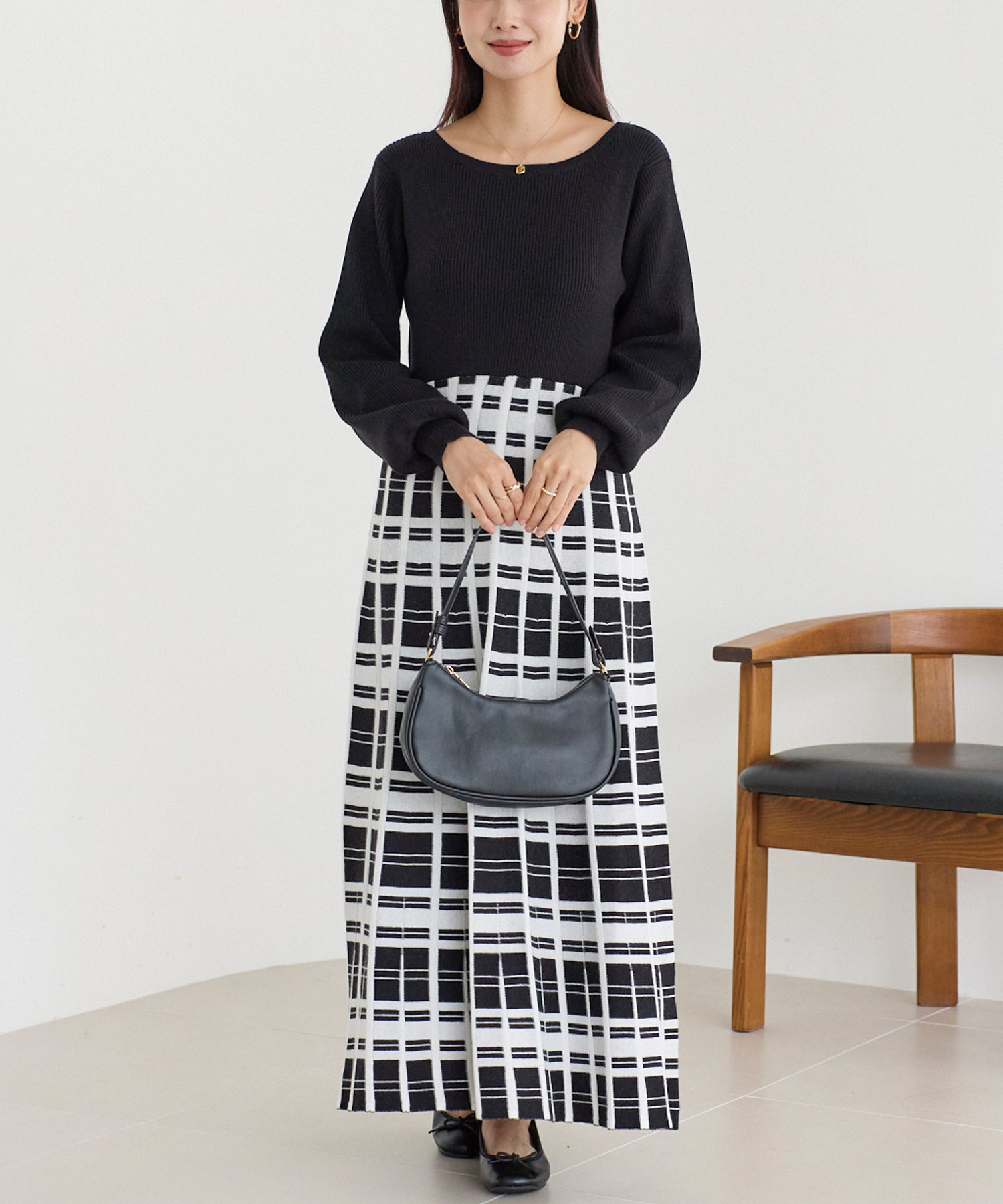 チェックジャガードニットワンピース