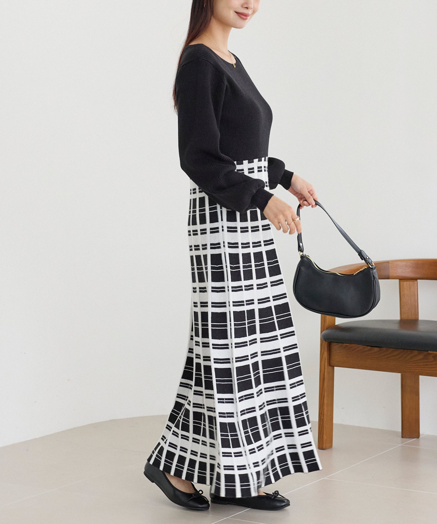 チェックジャガードニットワンピース