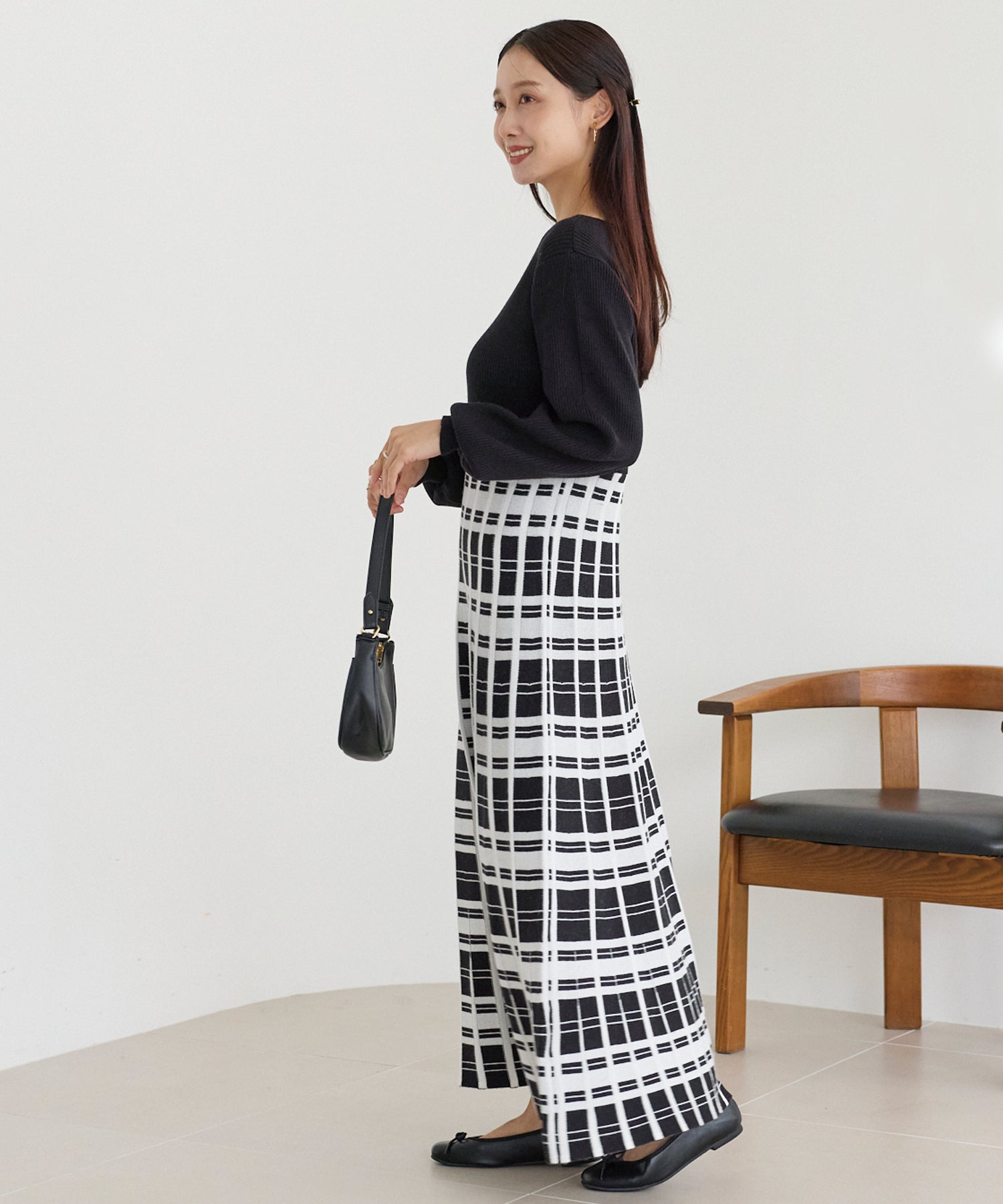 チェックジャガードニットワンピース