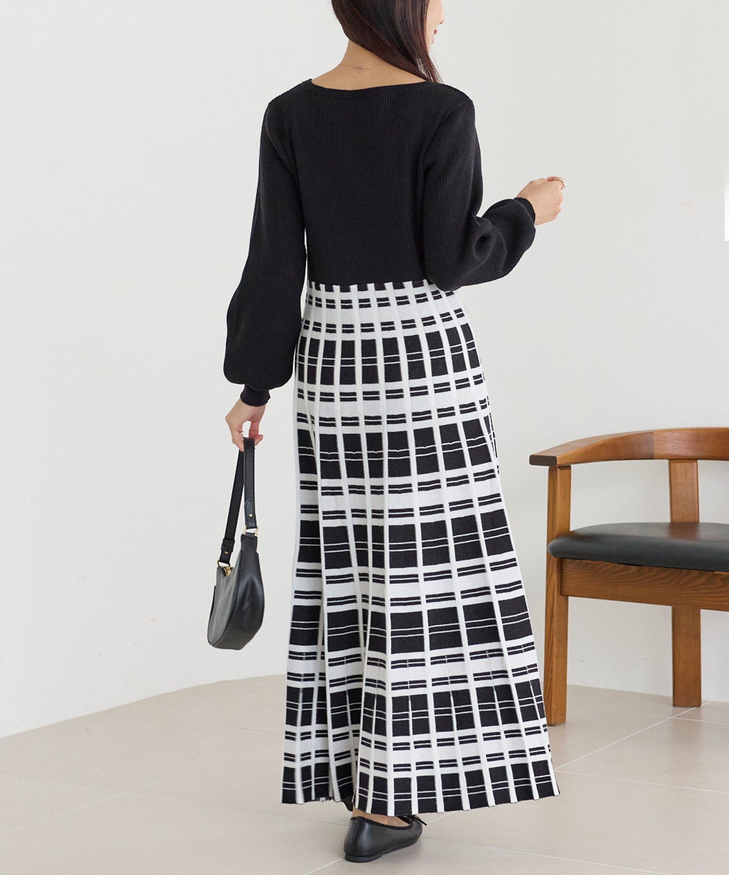チェックジャガードニットワンピース