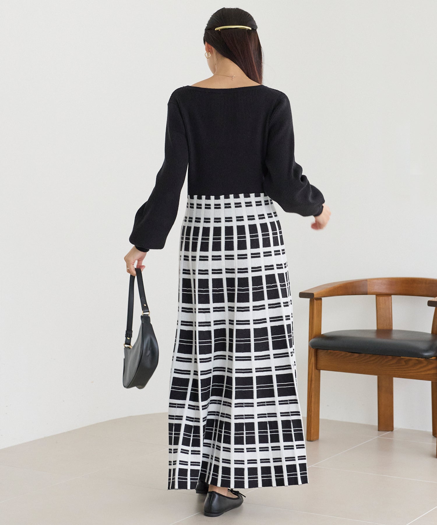 チェックジャガードニットワンピース