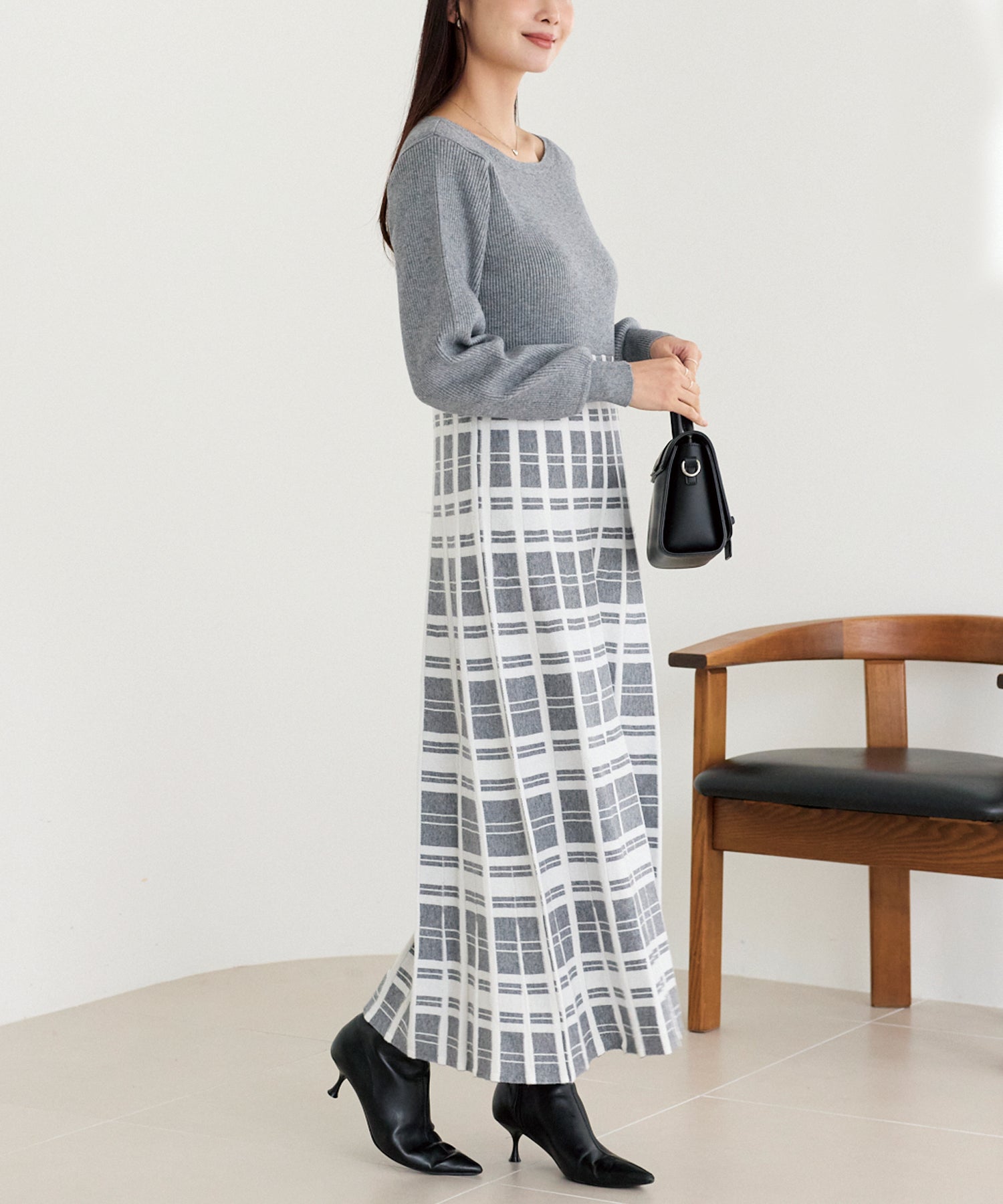 チェックジャガードニットワンピース