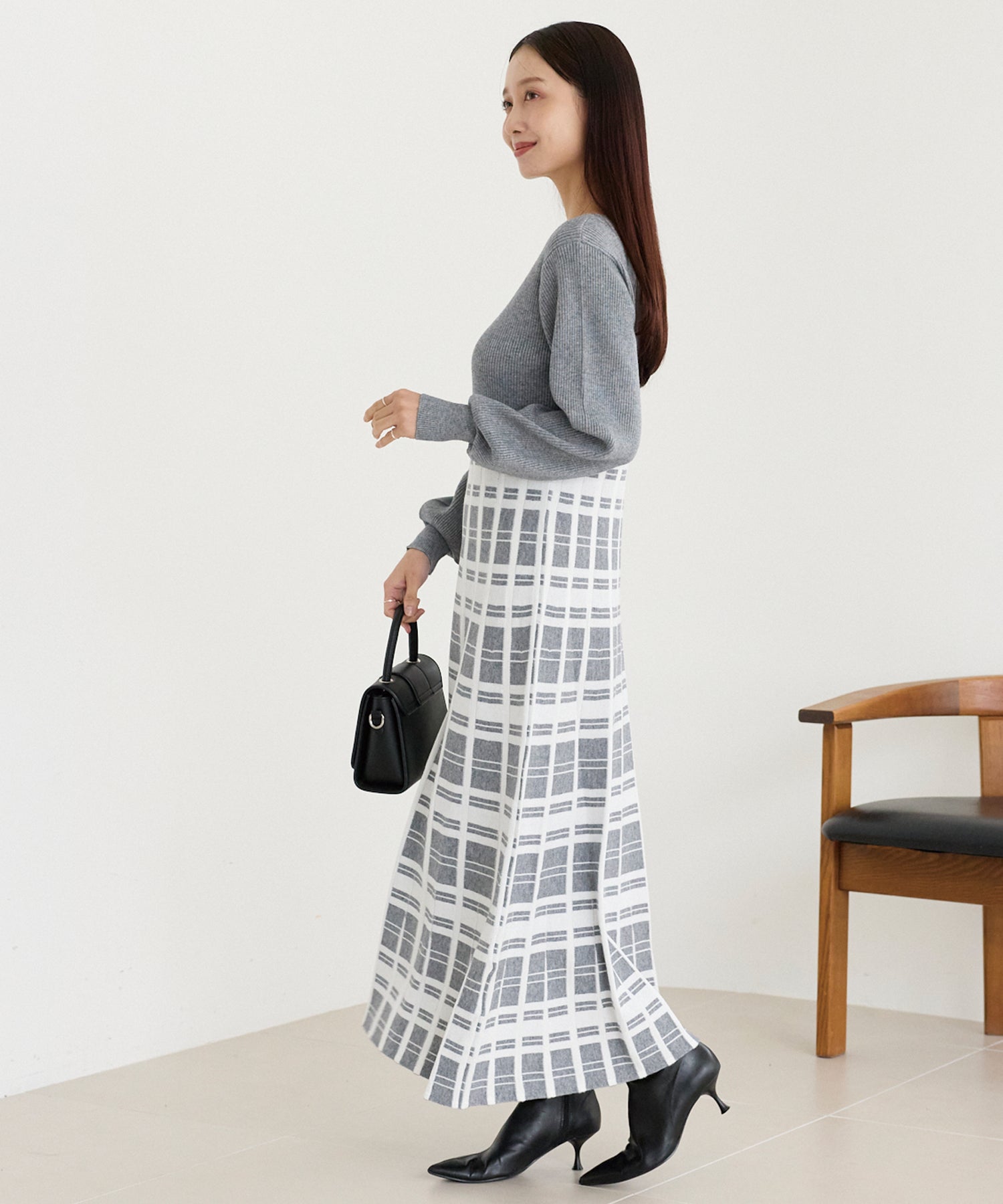 チェックジャガードニットワンピース