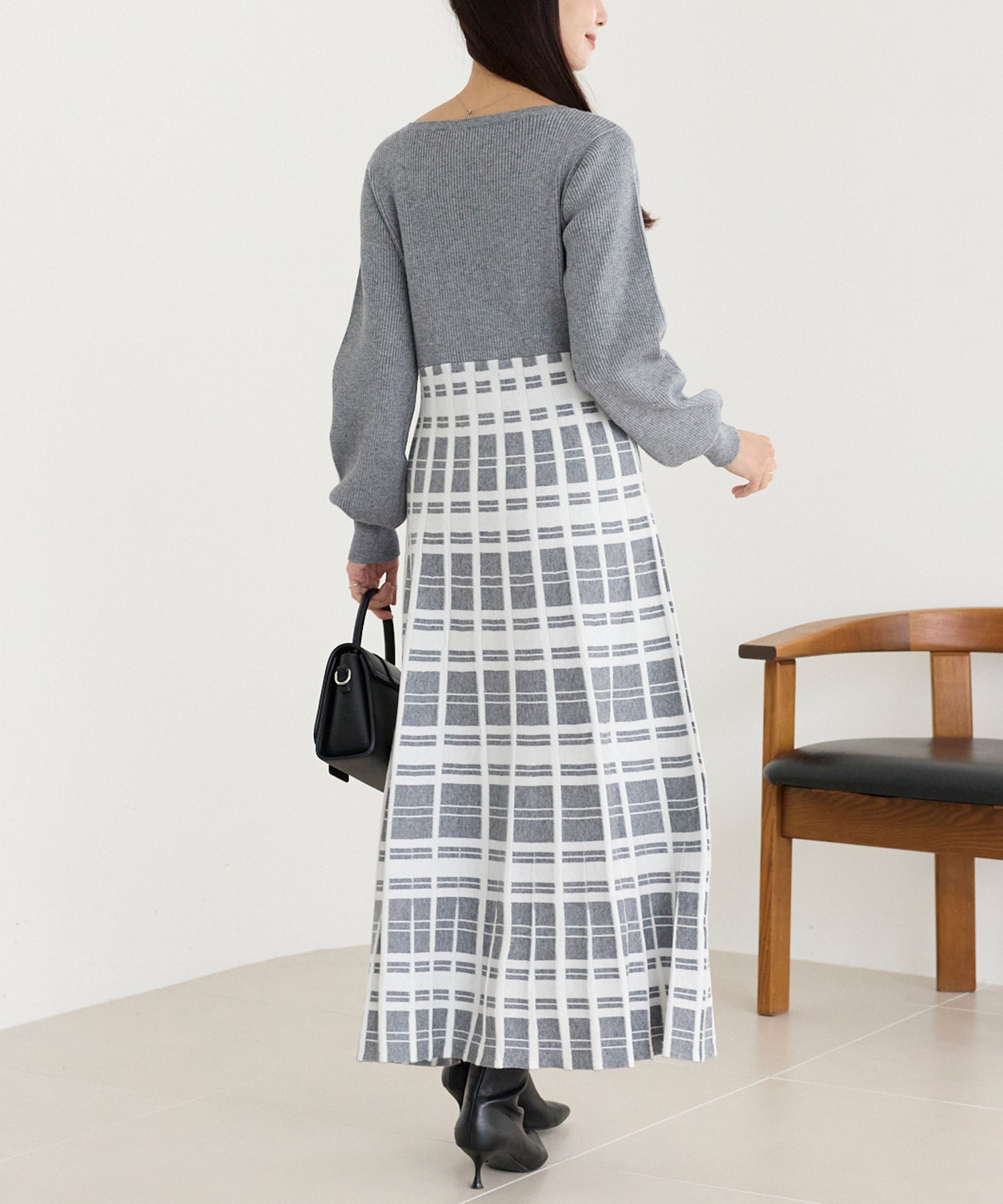 チェックジャガードニットワンピース