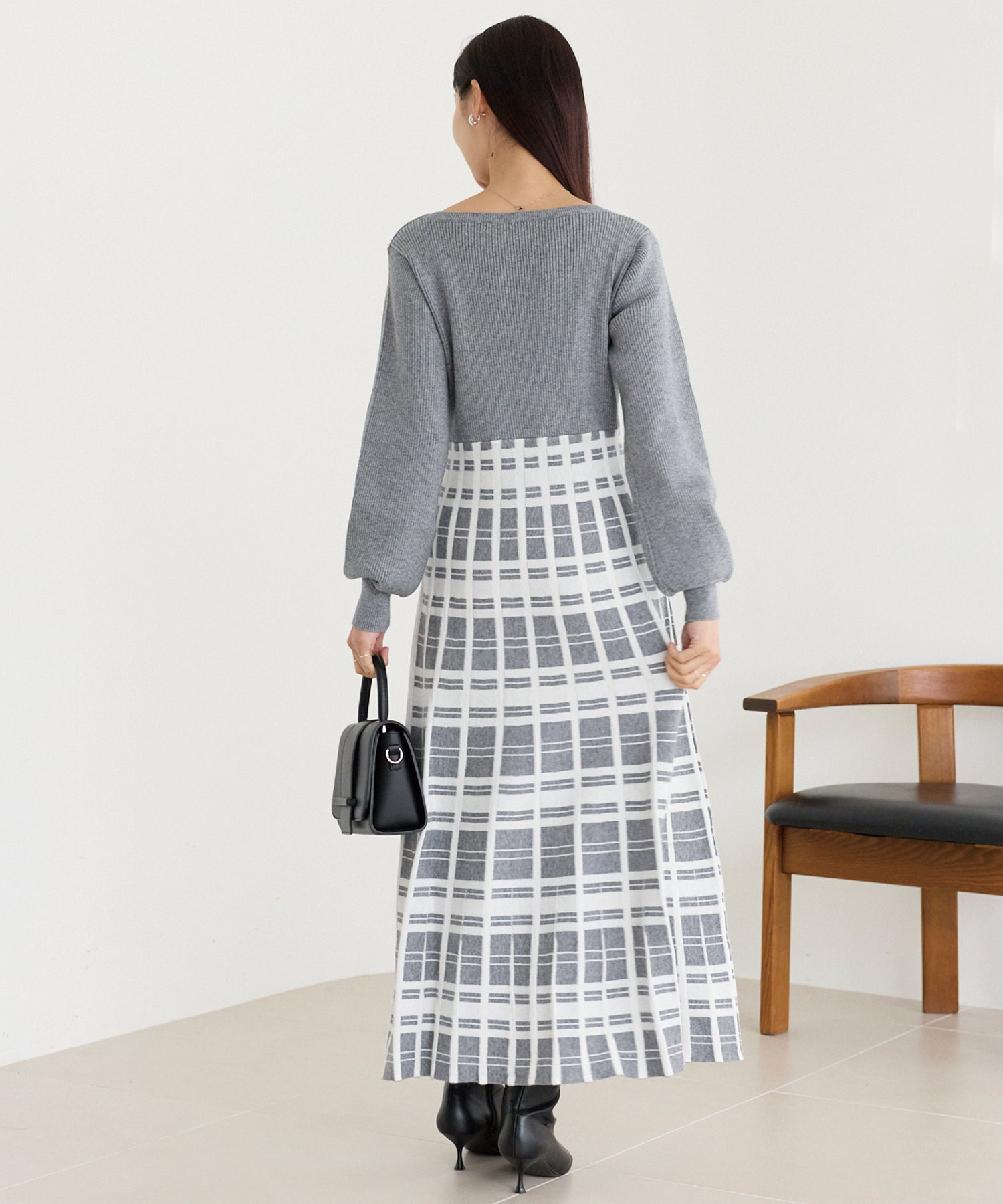チェックジャガードニットワンピース
