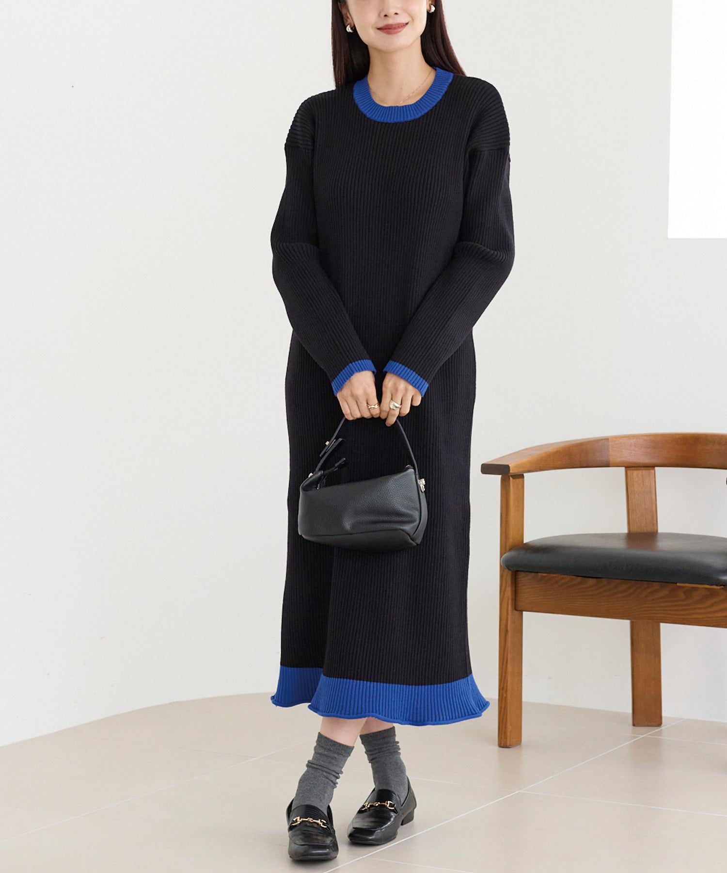 配色ニットワンピース