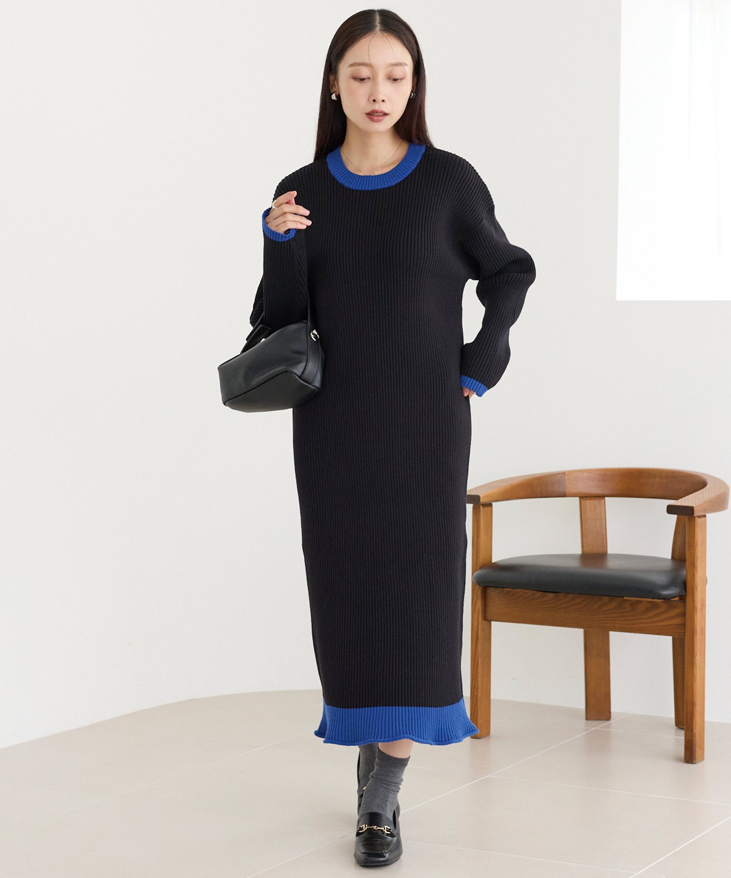 配色ニットワンピース