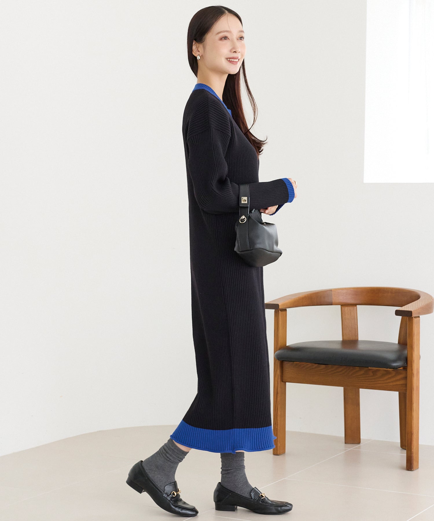 配色ニットワンピース