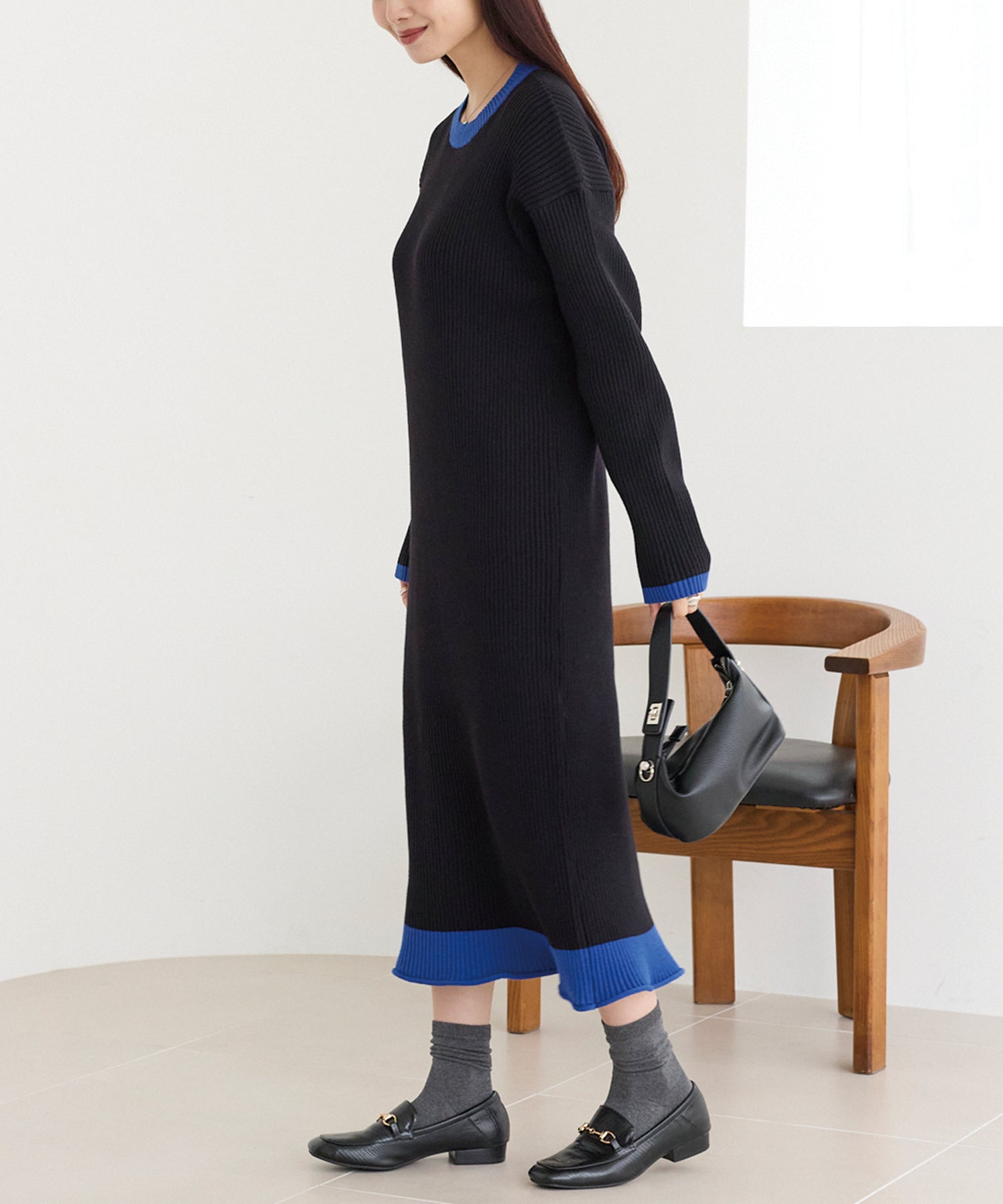 配色ニットワンピース