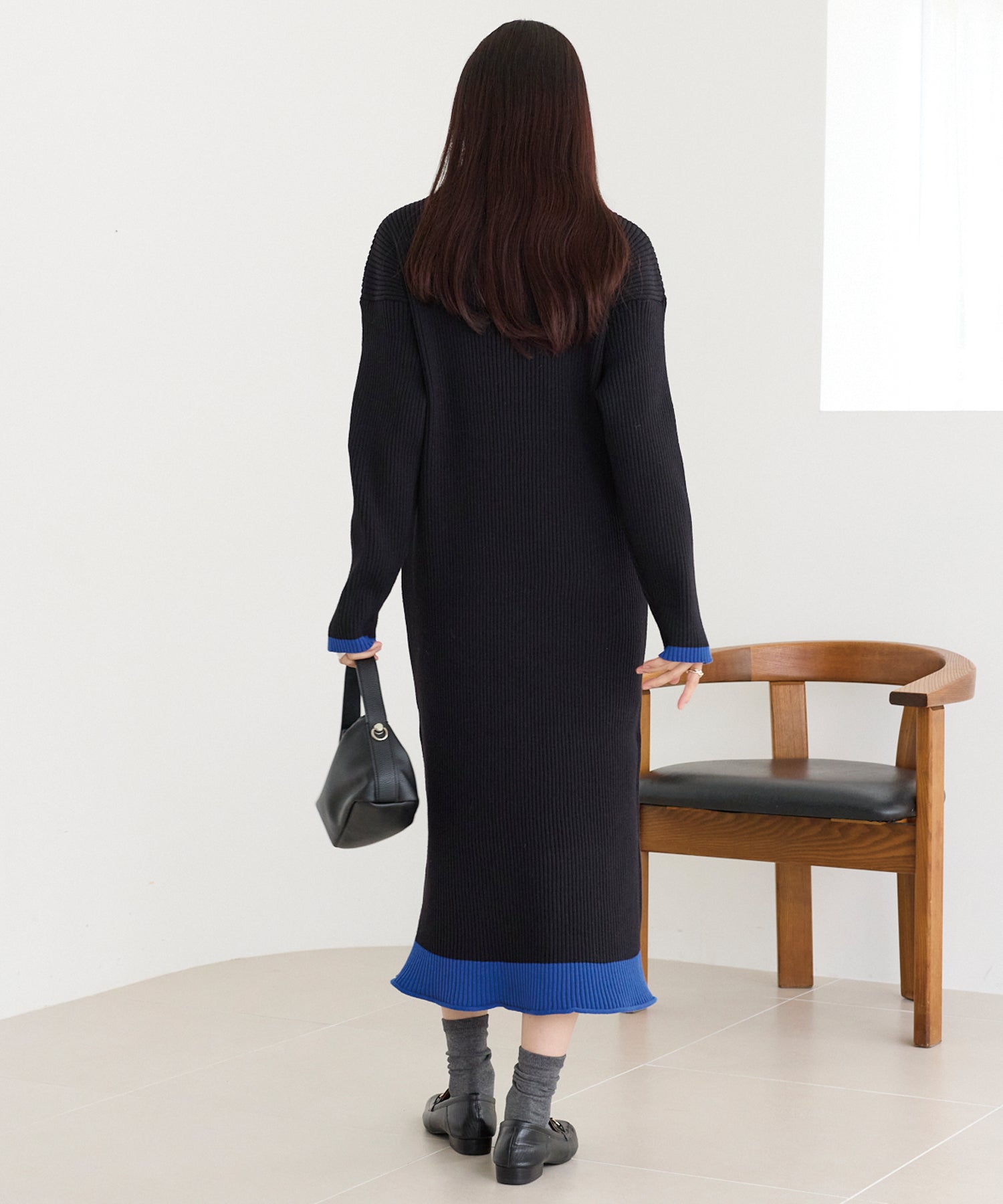 配色ニットワンピース