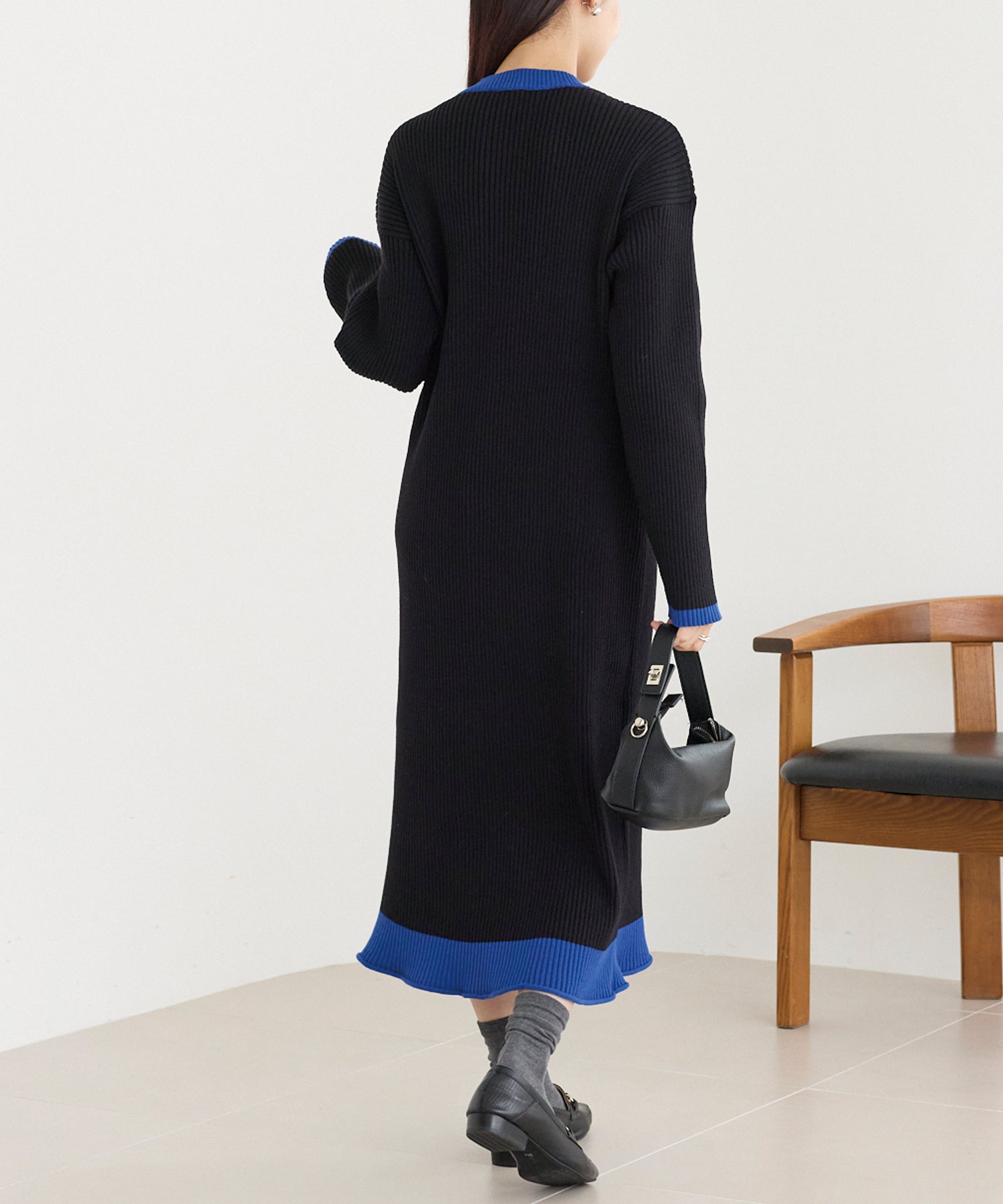 配色ニットワンピース