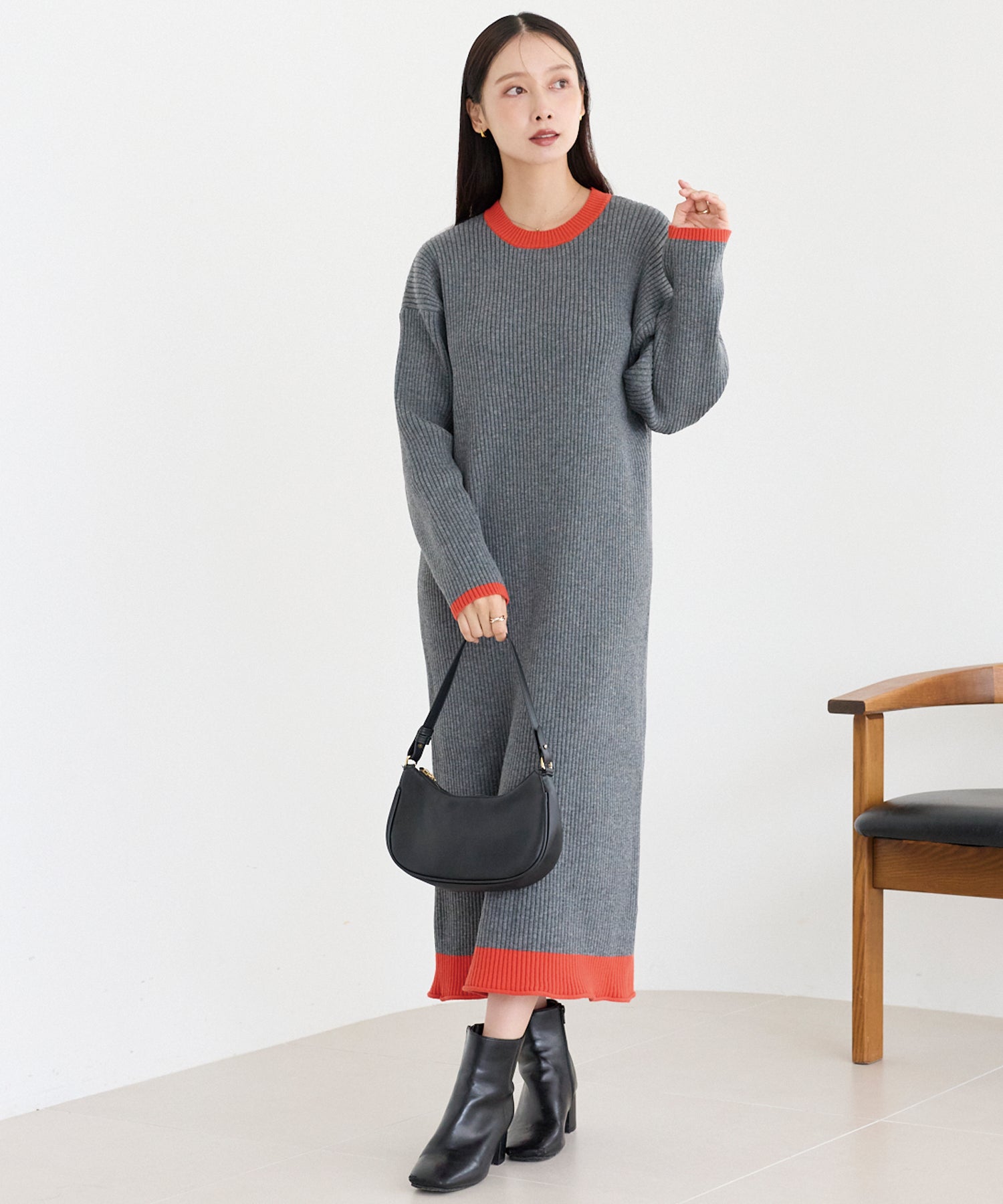 チャコールグレー　model:160cm 着用サイズ:F