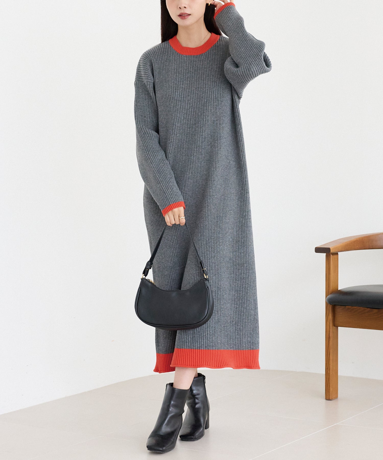 配色ニットワンピース