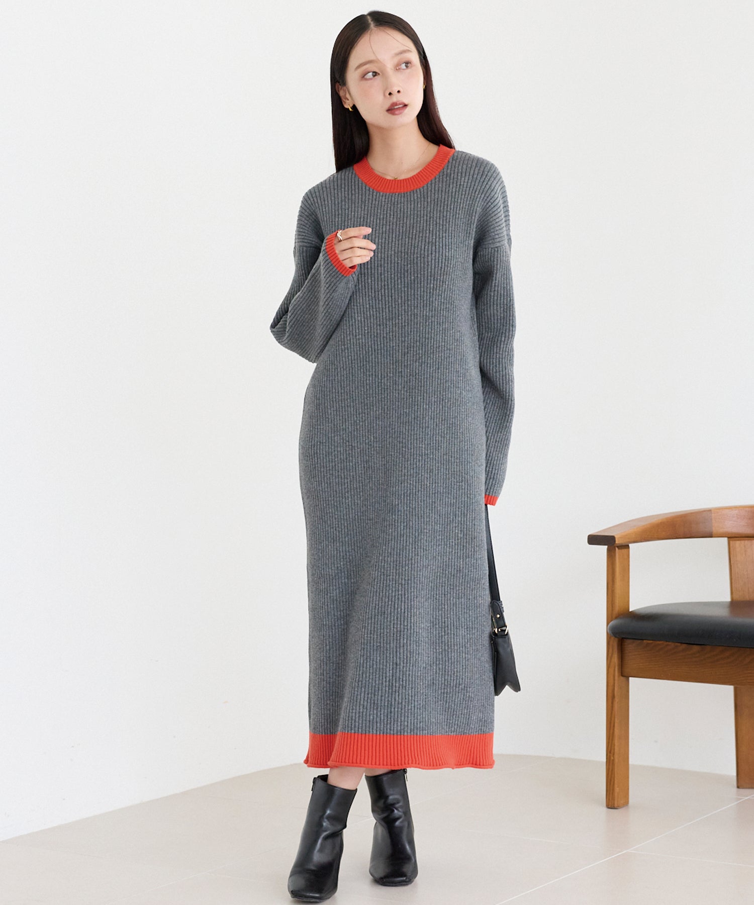配色ニットワンピース