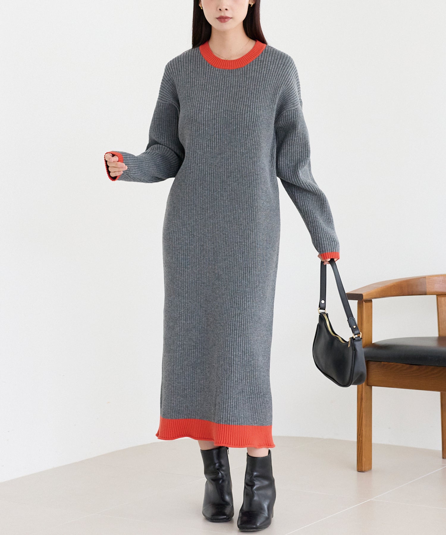 配色ニットワンピース