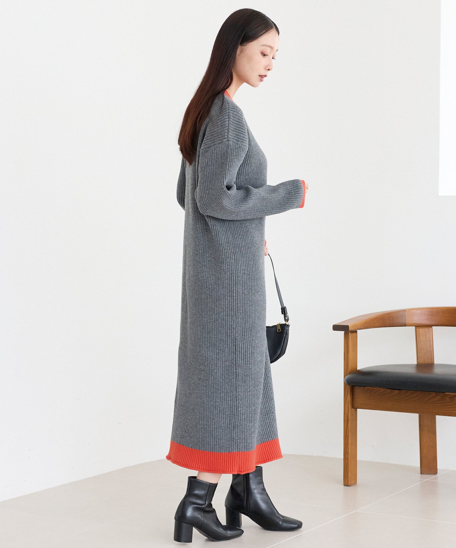 配色ニットワンピース