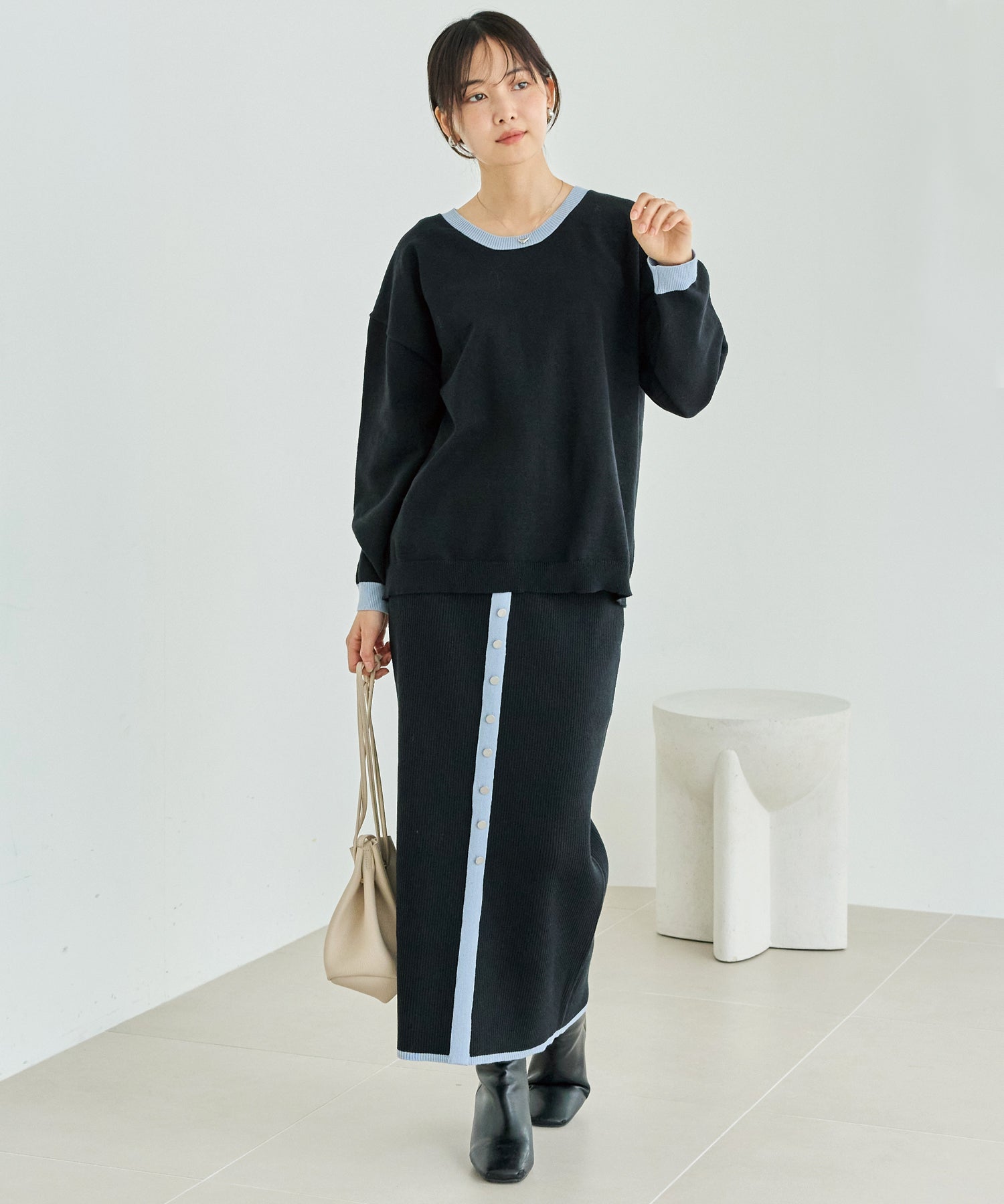 【洗える】バイカラーニットセットアップ