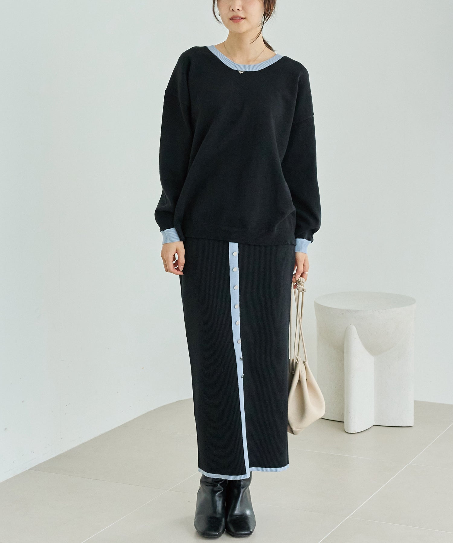 【洗える】バイカラーニットセットアップ