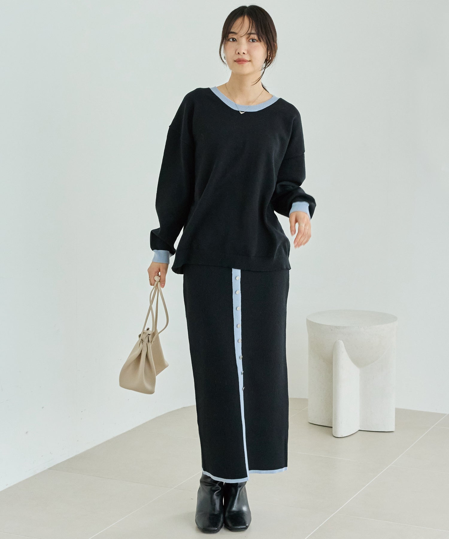 【洗える】バイカラーニットセットアップ