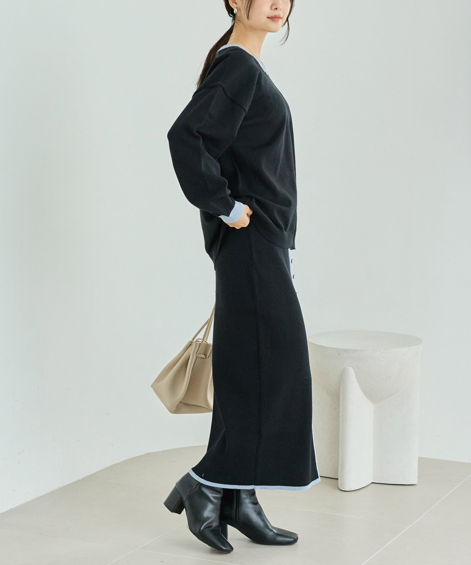 【洗える】バイカラーニットセットアップ