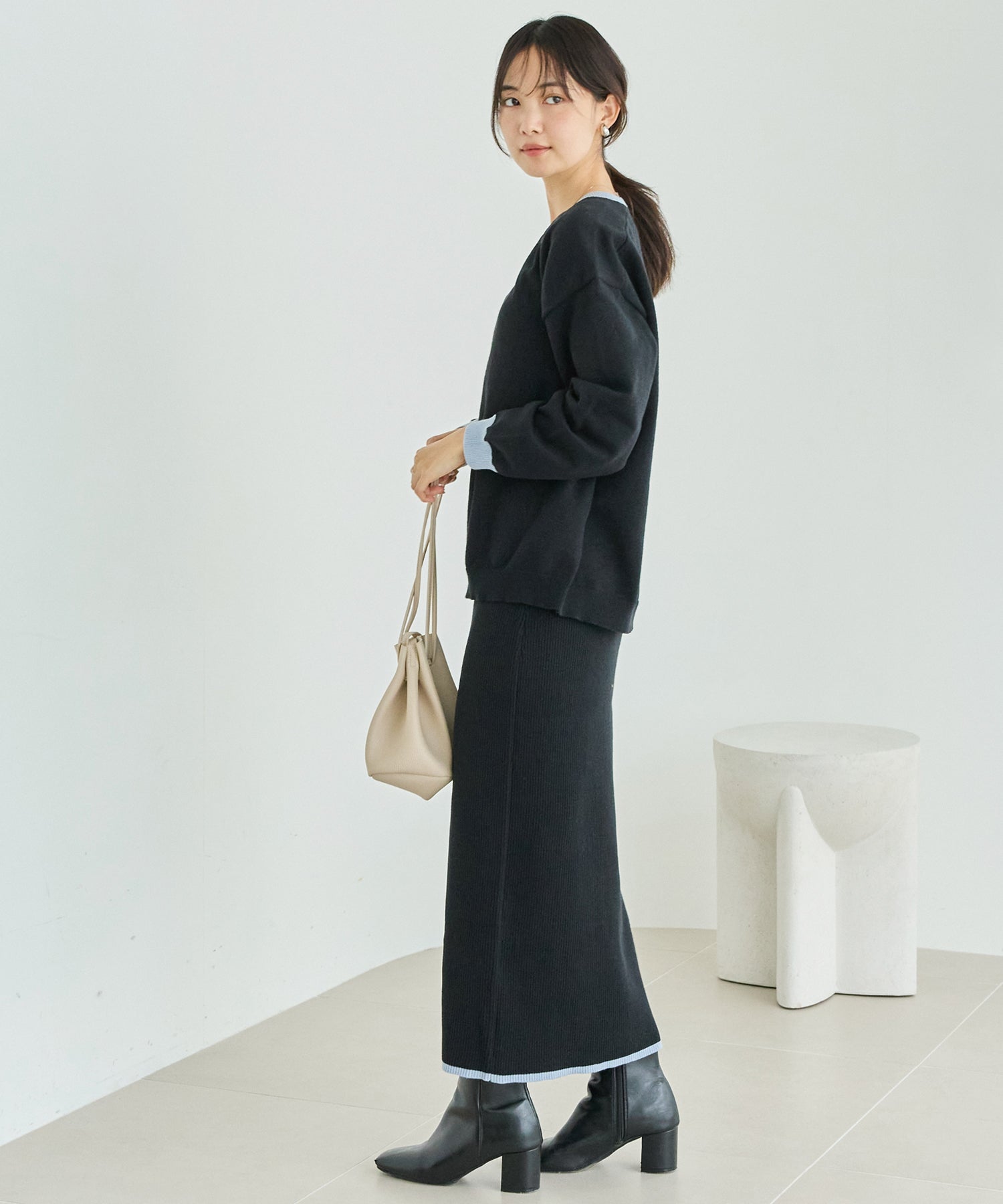 【洗える】バイカラーニットセットアップ