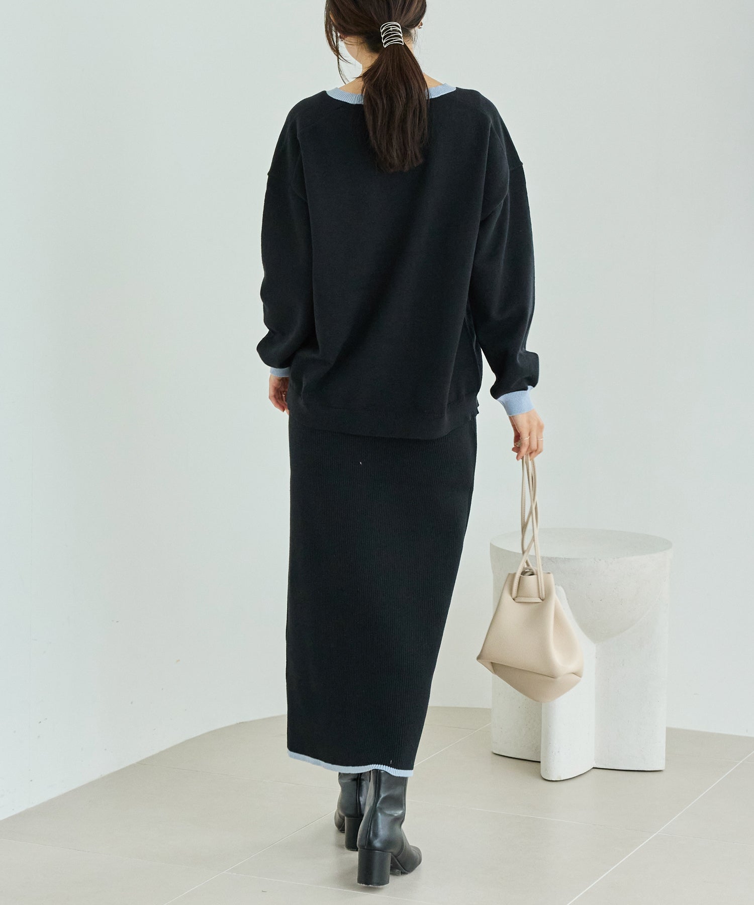 【洗える】バイカラーニットセットアップ