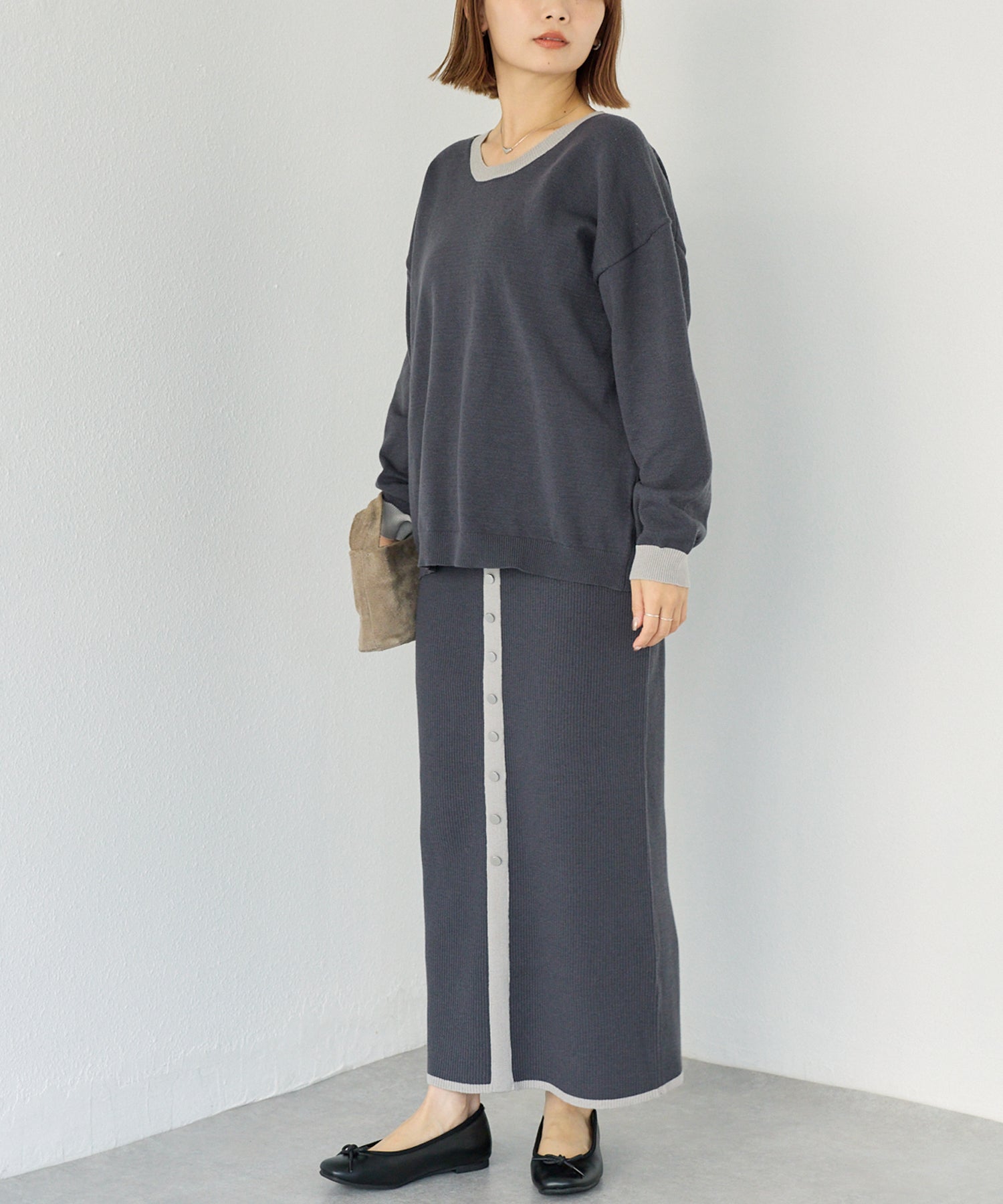 【洗える】バイカラーニットセットアップ