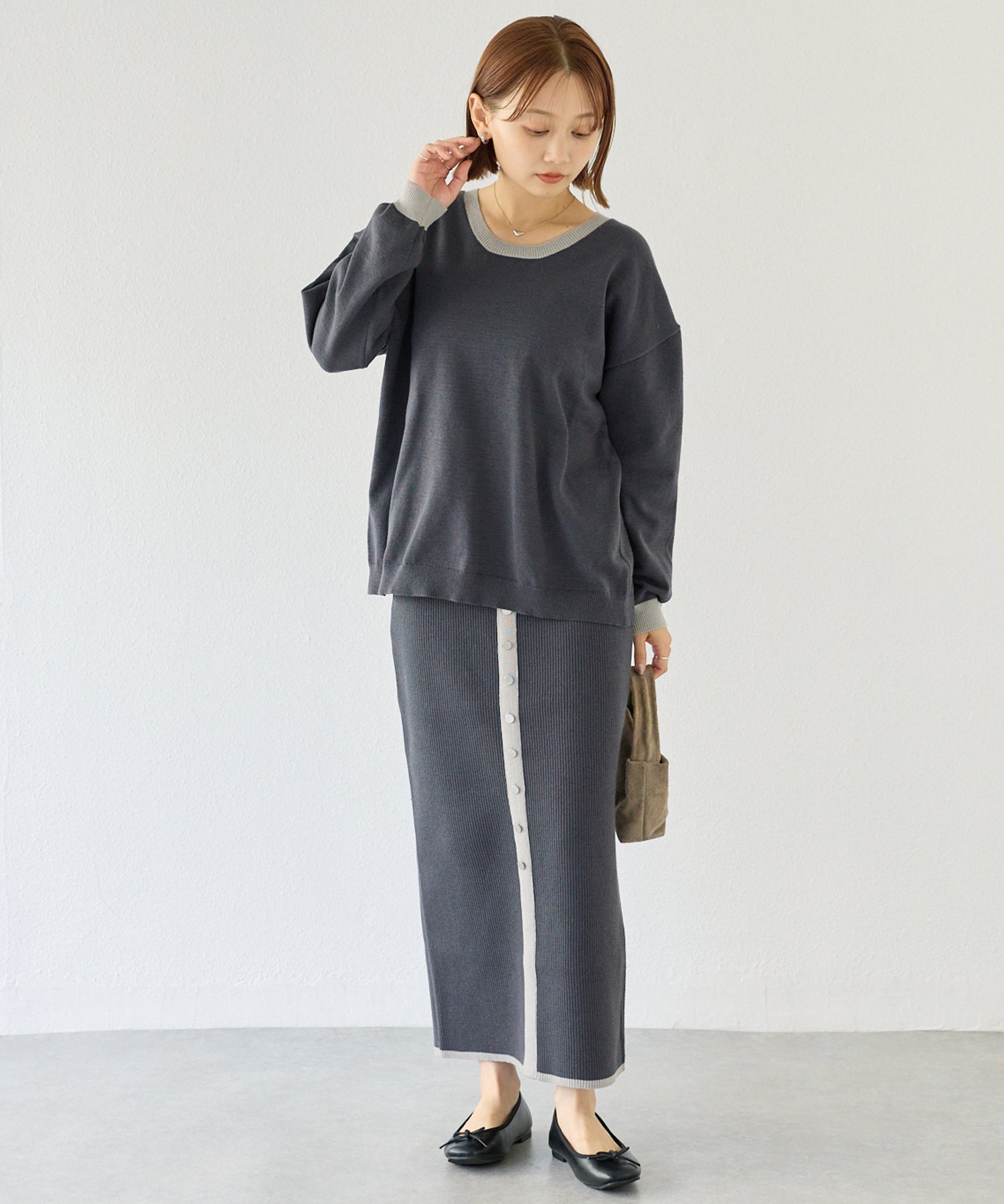 【洗える】バイカラーニットセットアップ