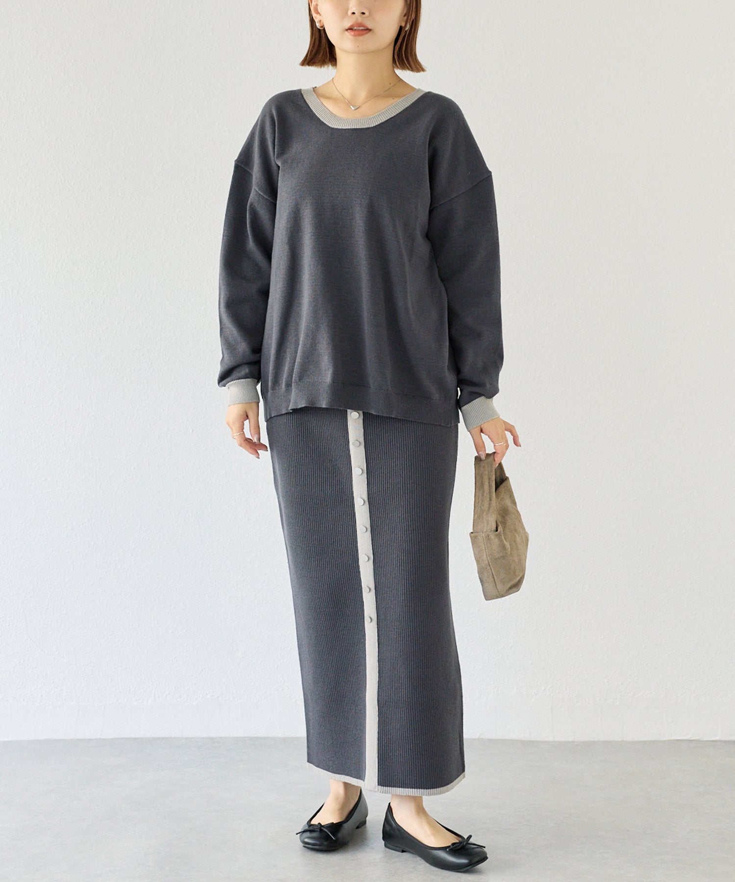 【洗える】バイカラーニットセットアップ