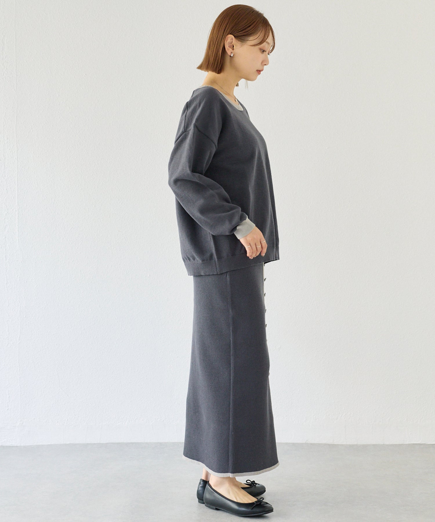 【洗える】バイカラーニットセットアップ