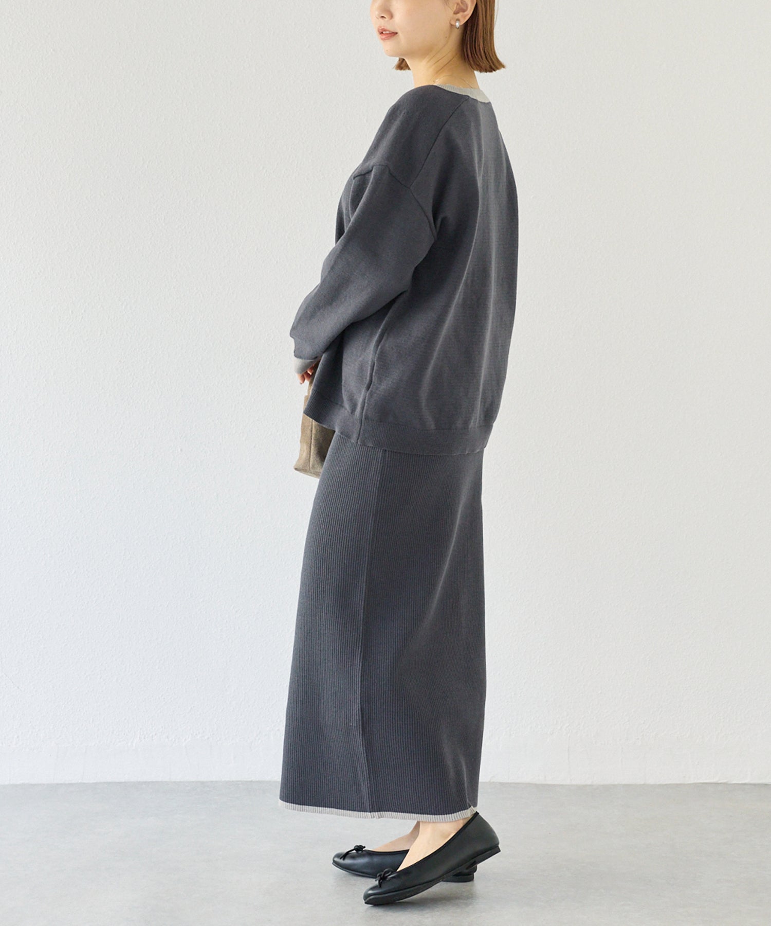 【洗える】バイカラーニットセットアップ