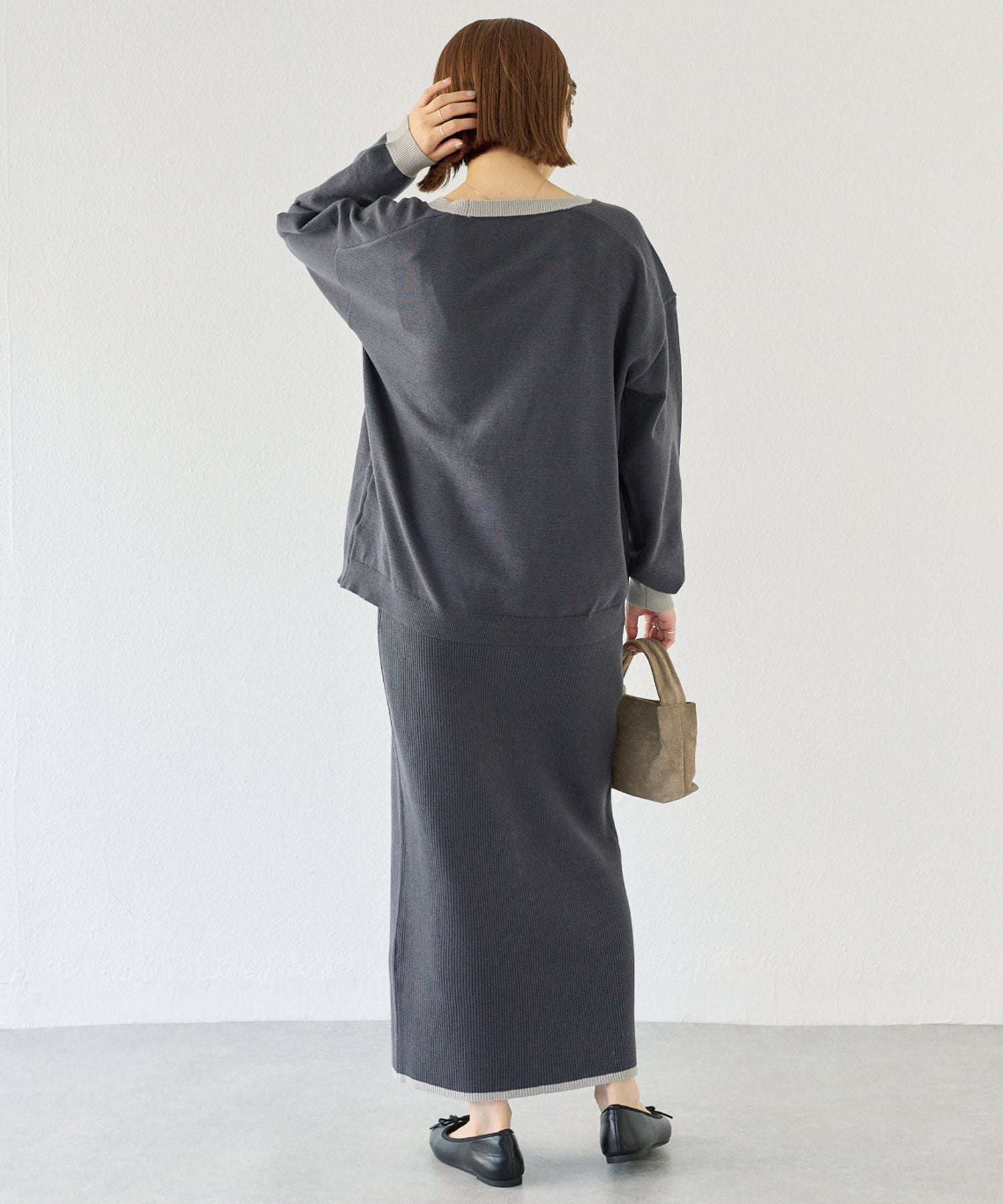 【洗える】バイカラーニットセットアップ