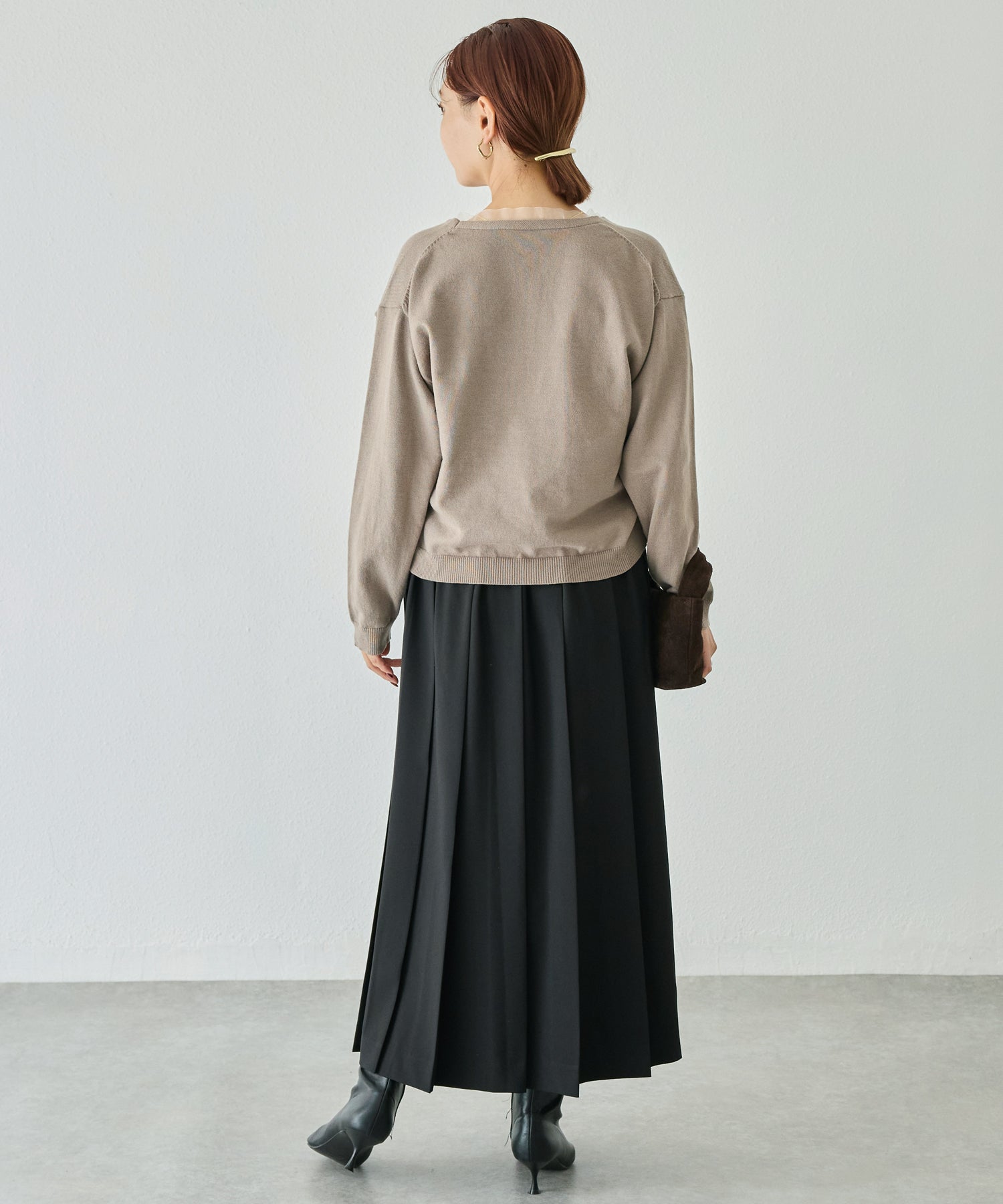 オーガンジー配色ニットカーデ