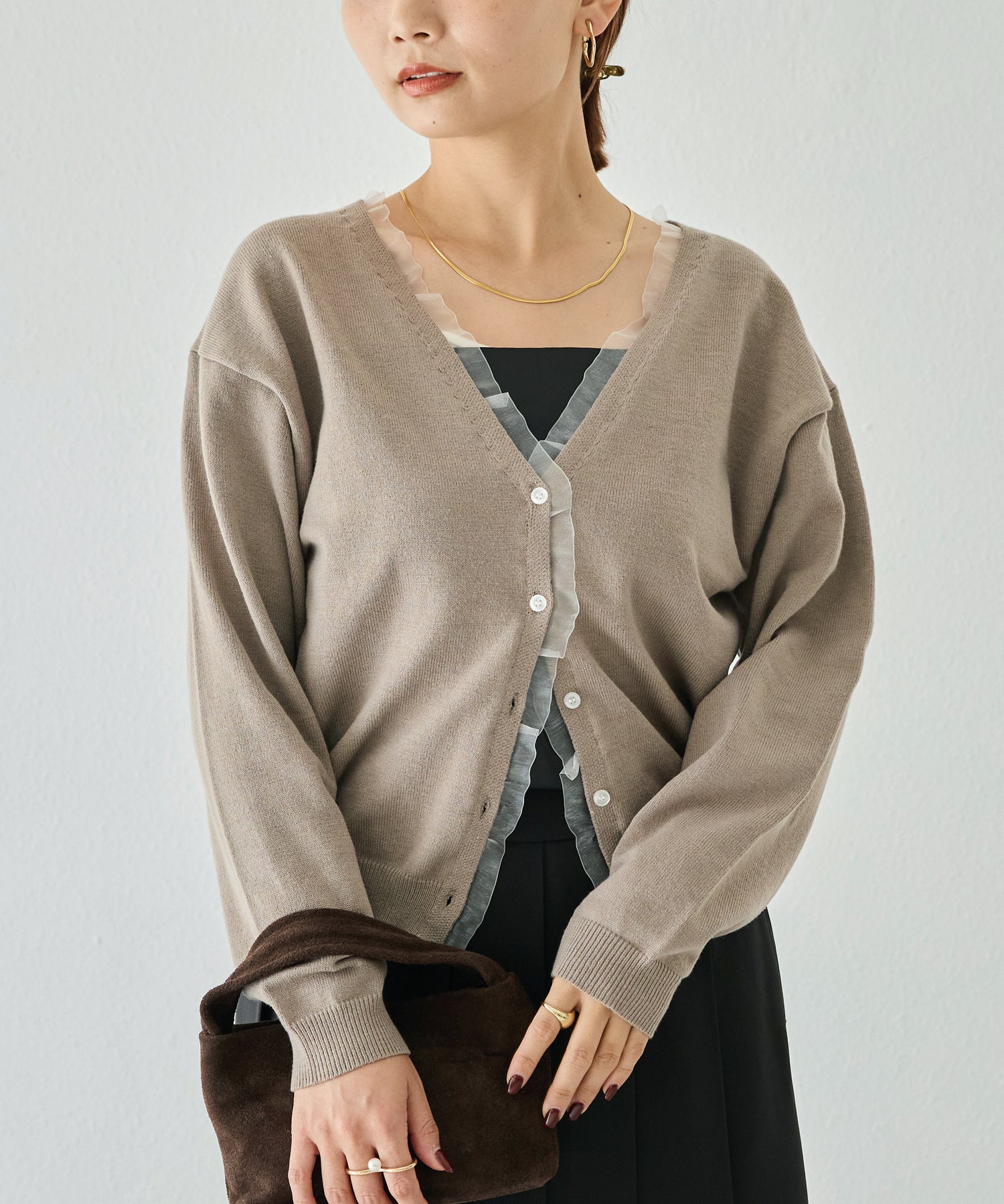 オーガンジー配色ニットカーデ