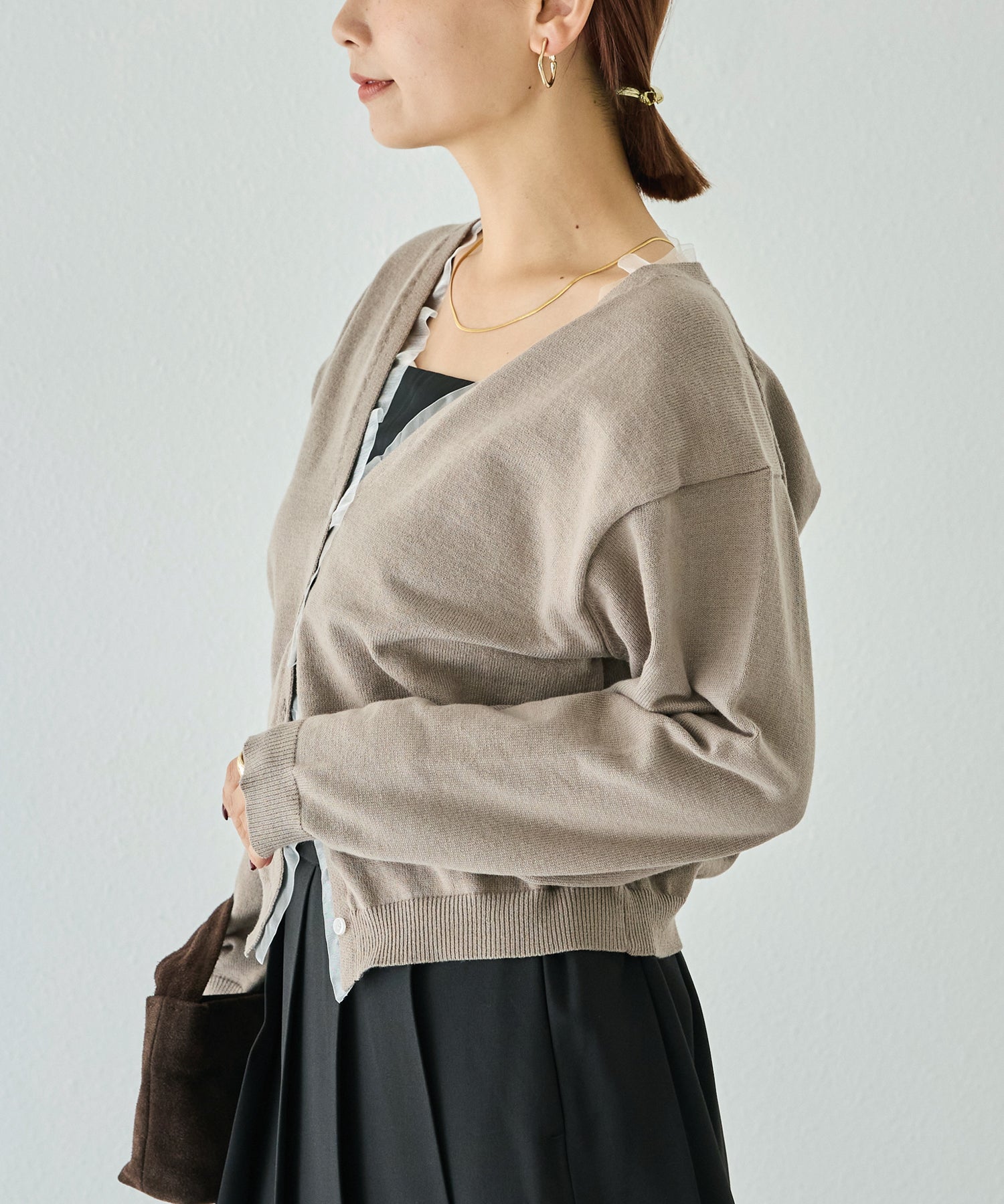 オーガンジー配色ニットカーデ