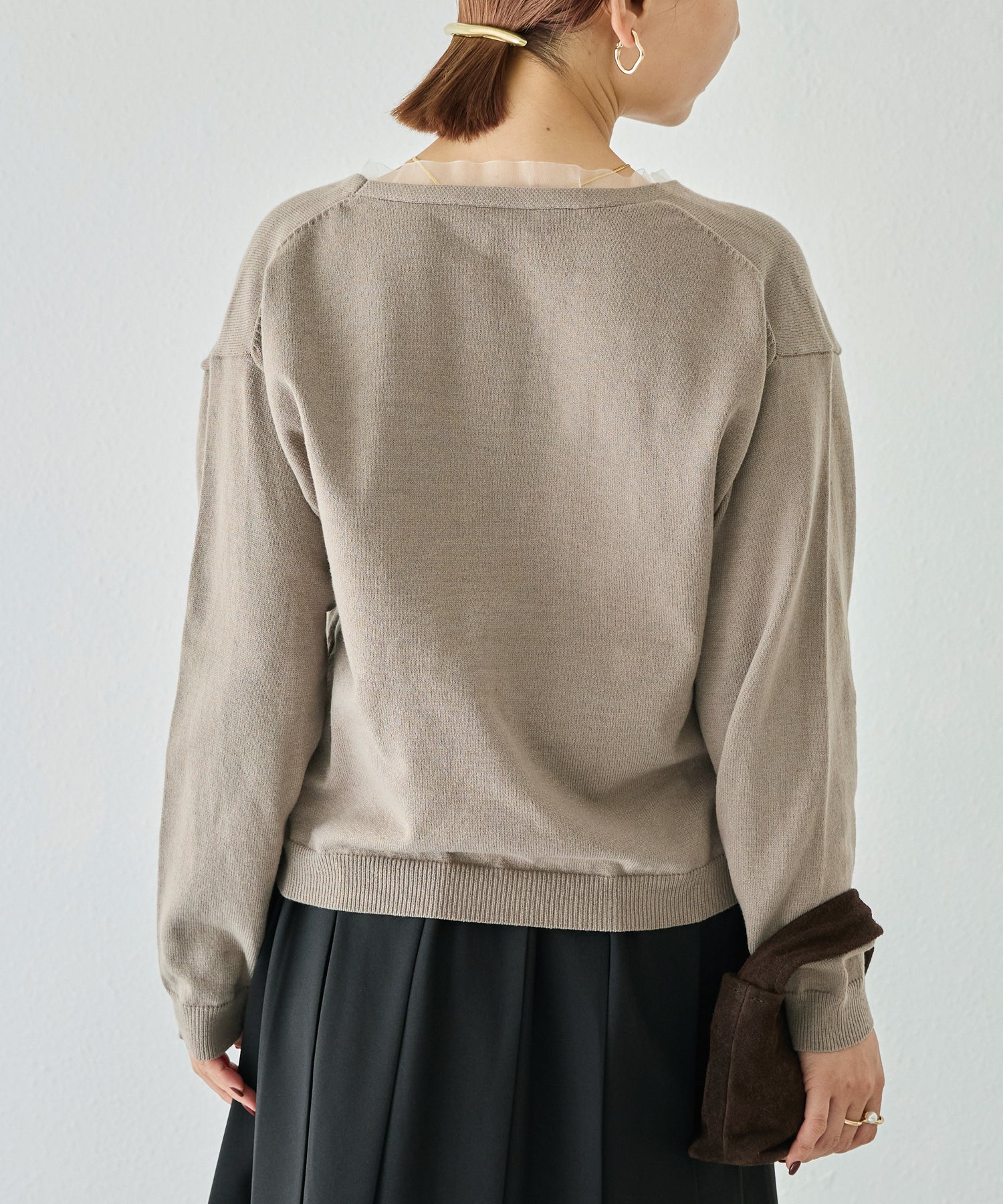 オーガンジー配色ニットカーデ