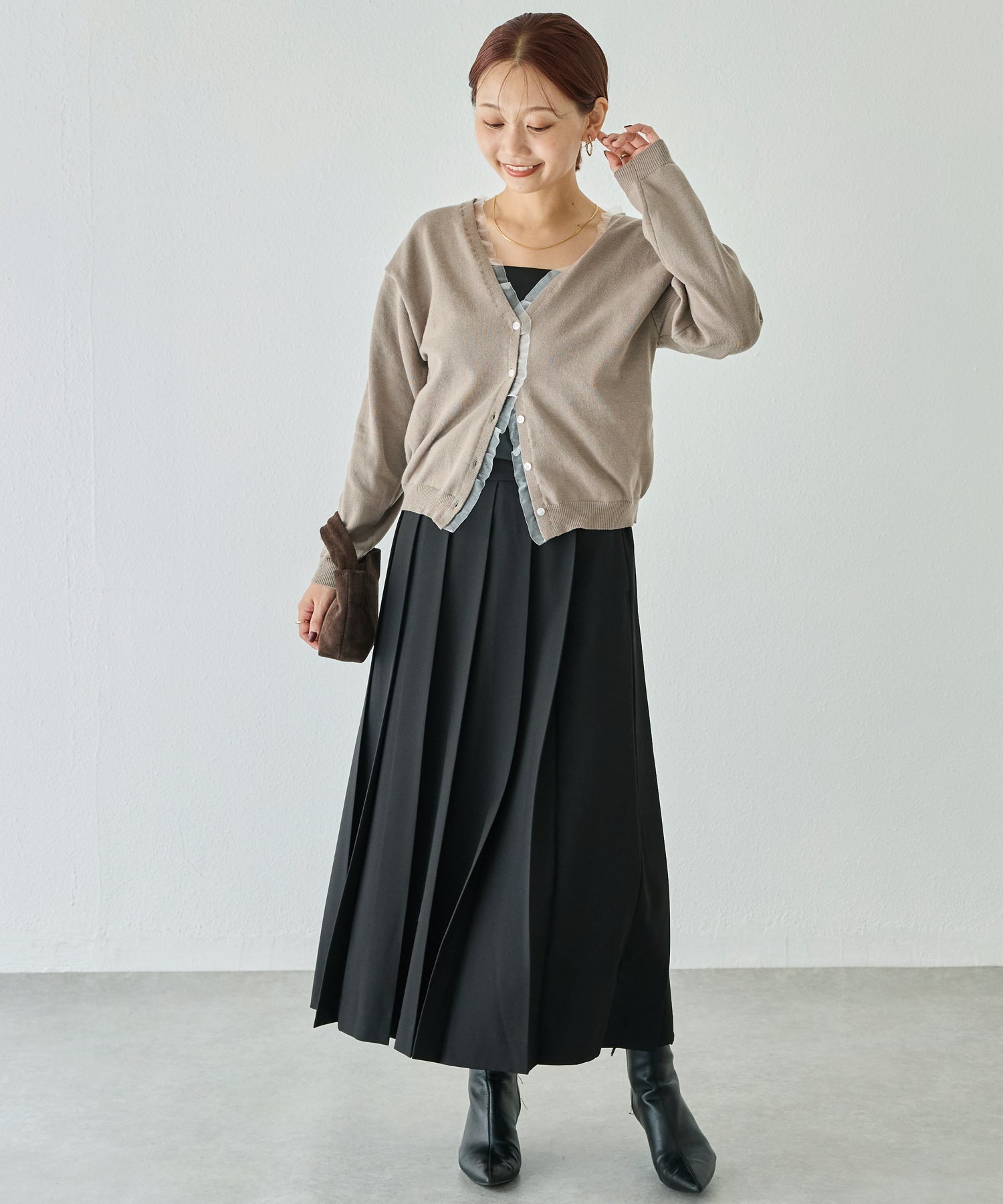 オーガンジー配色ニットカーデ