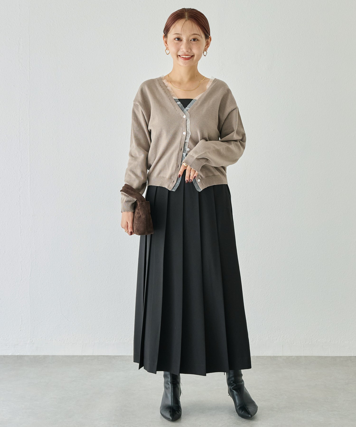 オーガンジー配色ニットカーデ