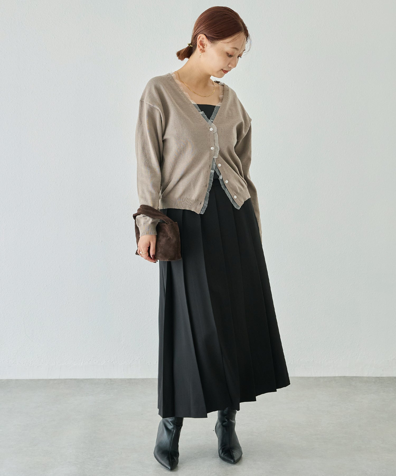 オーガンジー配色ニットカーデ