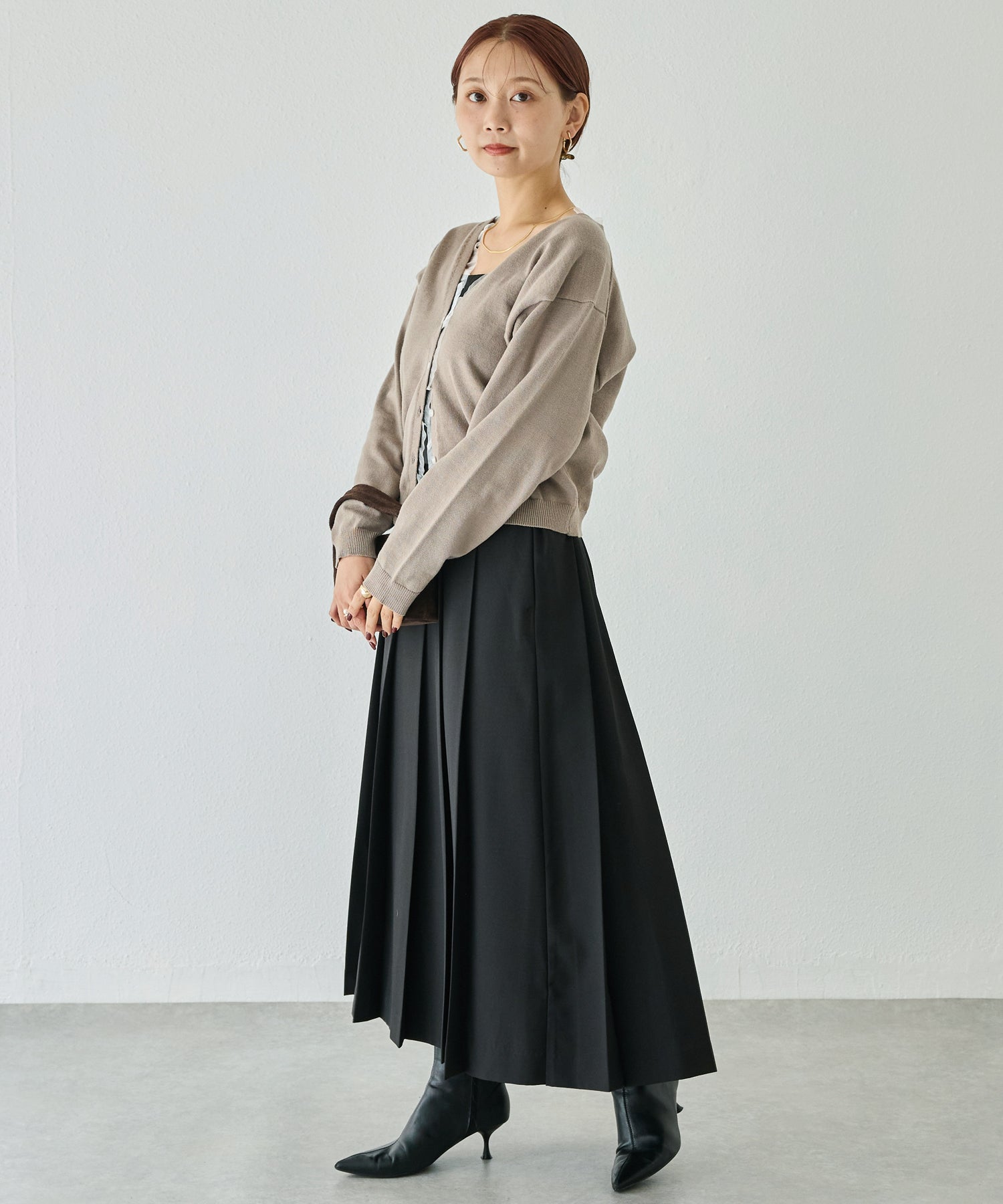 オーガンジー配色ニットカーデ