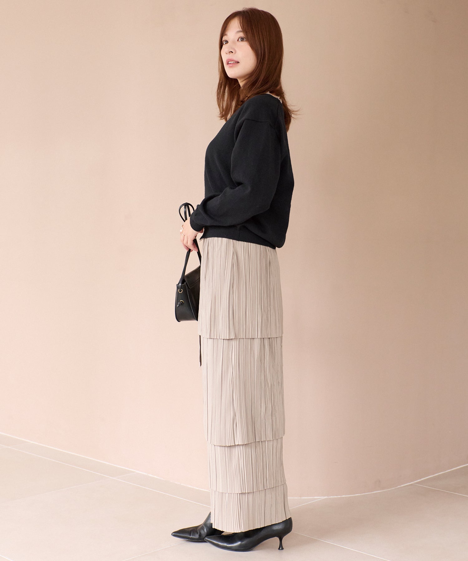 オーガンジー配色ニットカーデ