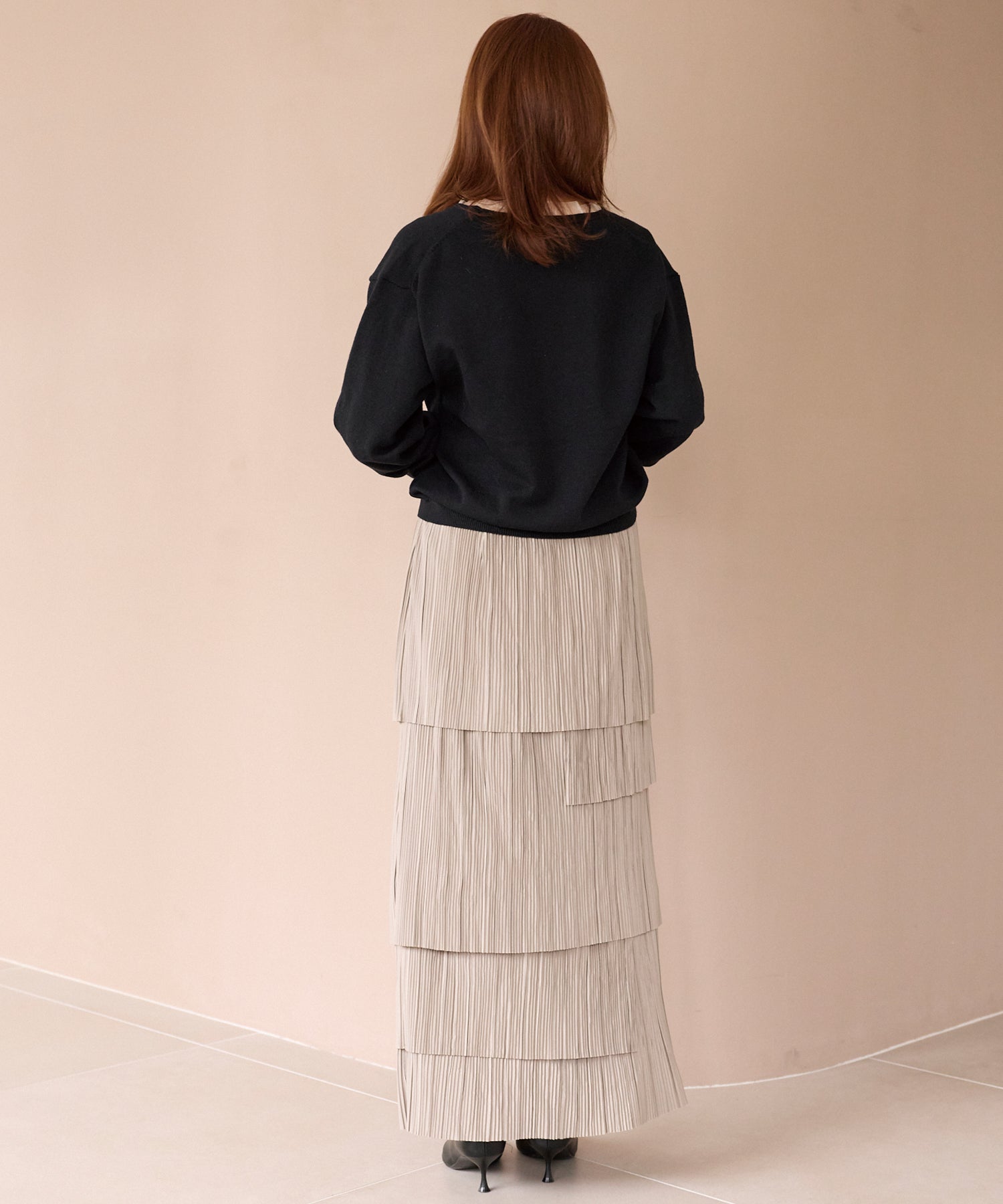 オーガンジー配色ニットカーデ