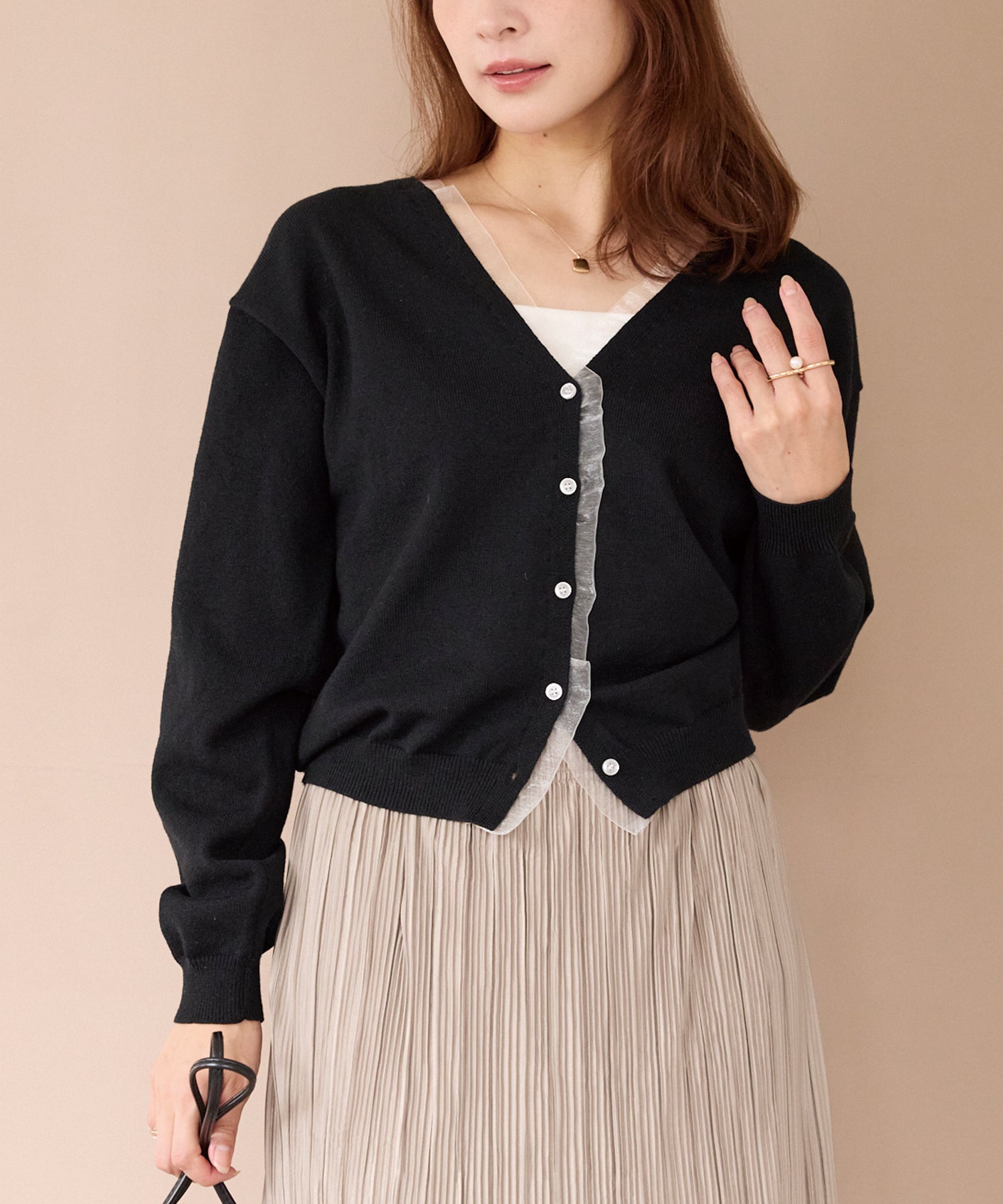 オーガンジー配色ニットカーデ