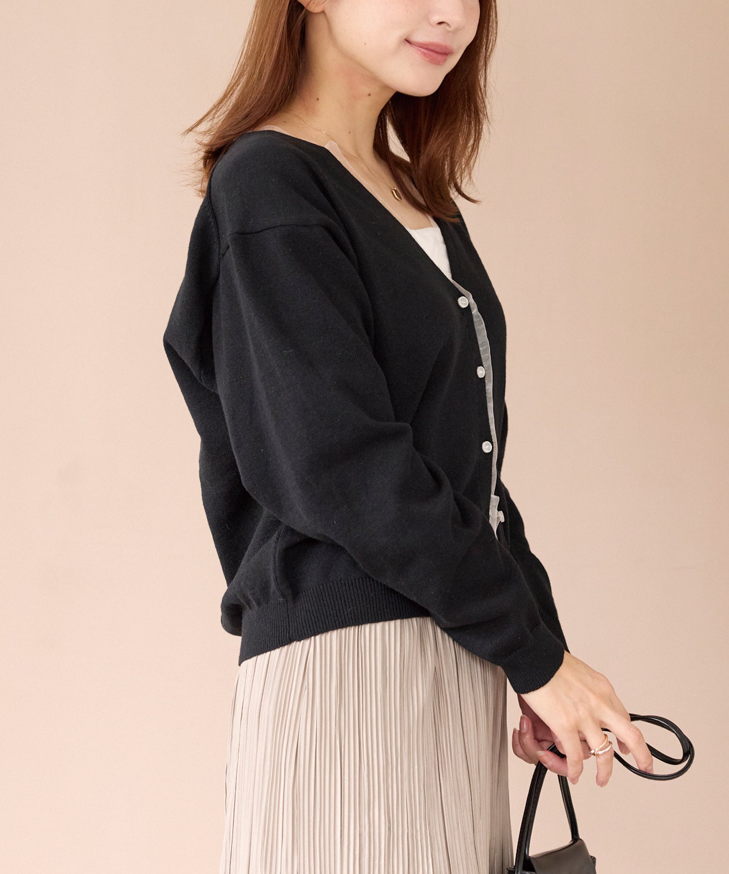 オーガンジー配色ニットカーデ