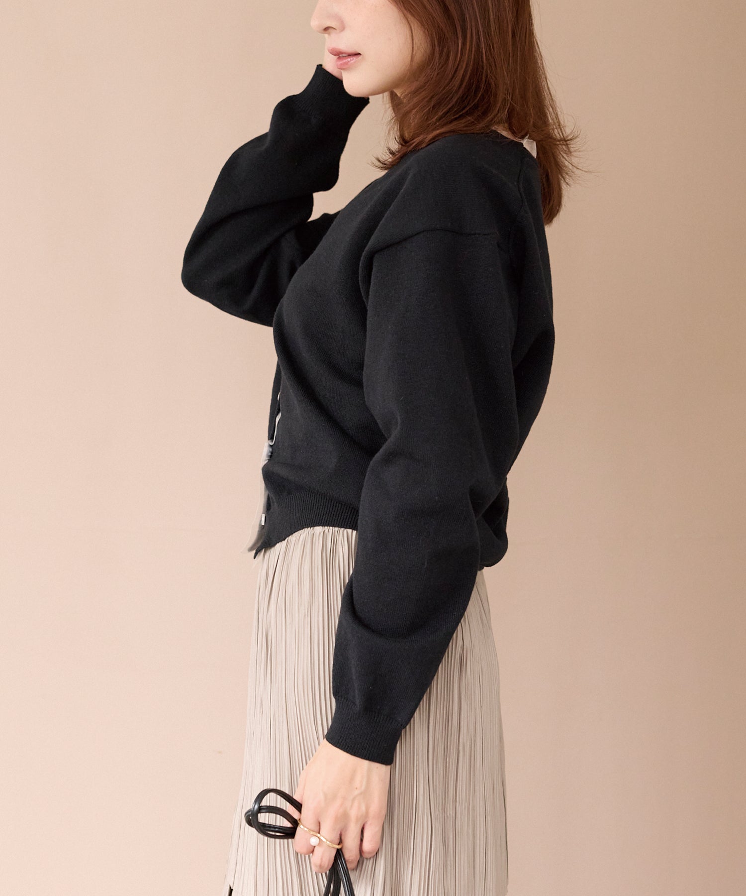 オーガンジー配色ニットカーデ