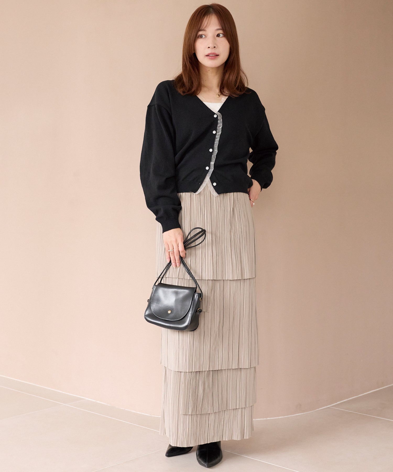 オーガンジー配色ニットカーデ