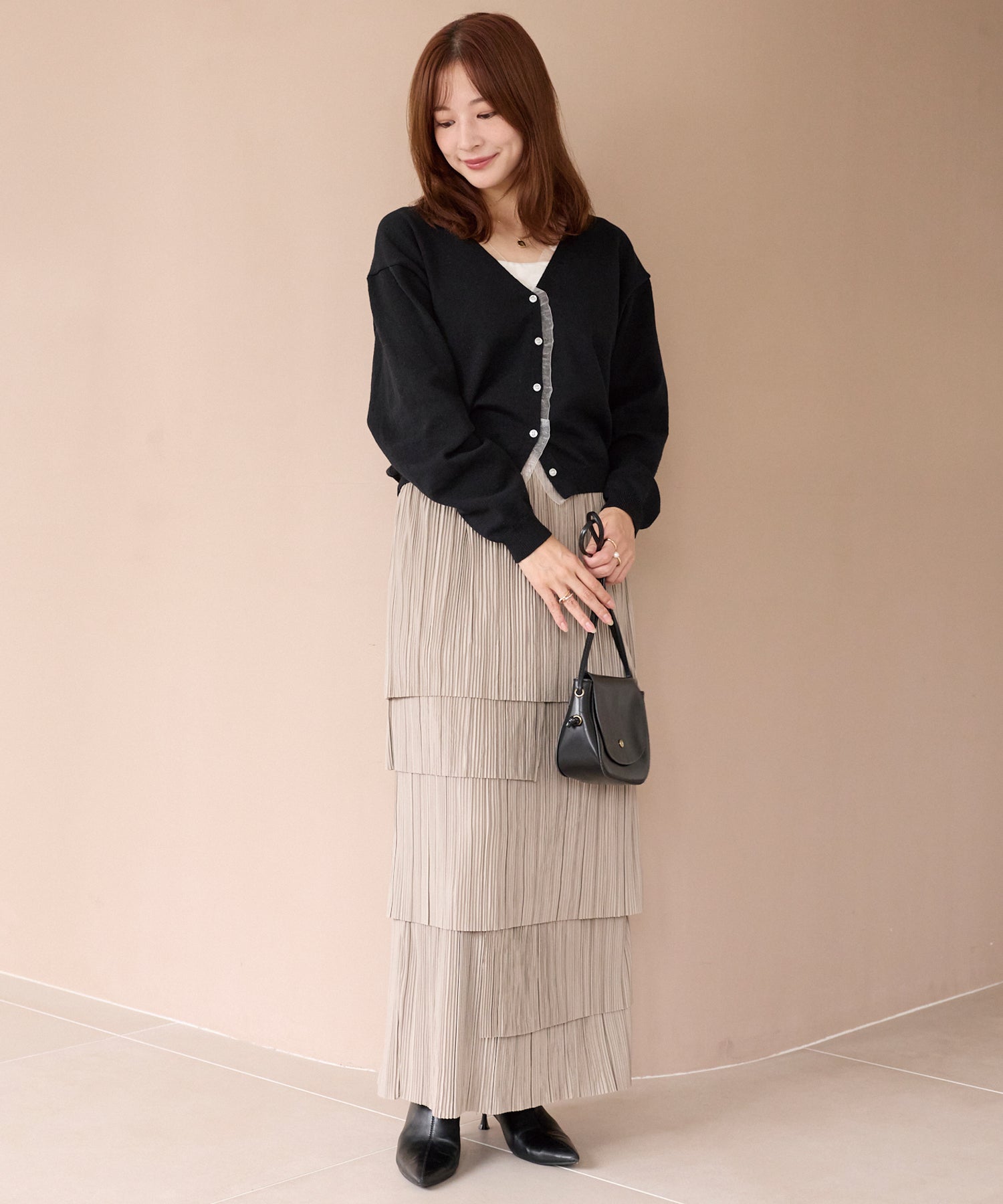 オーガンジー配色ニットカーデ