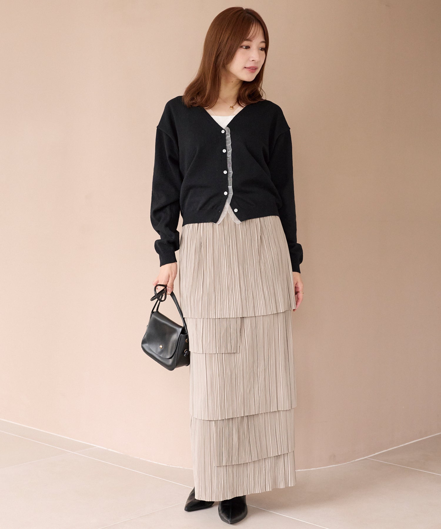 オーガンジー配色ニットカーデ