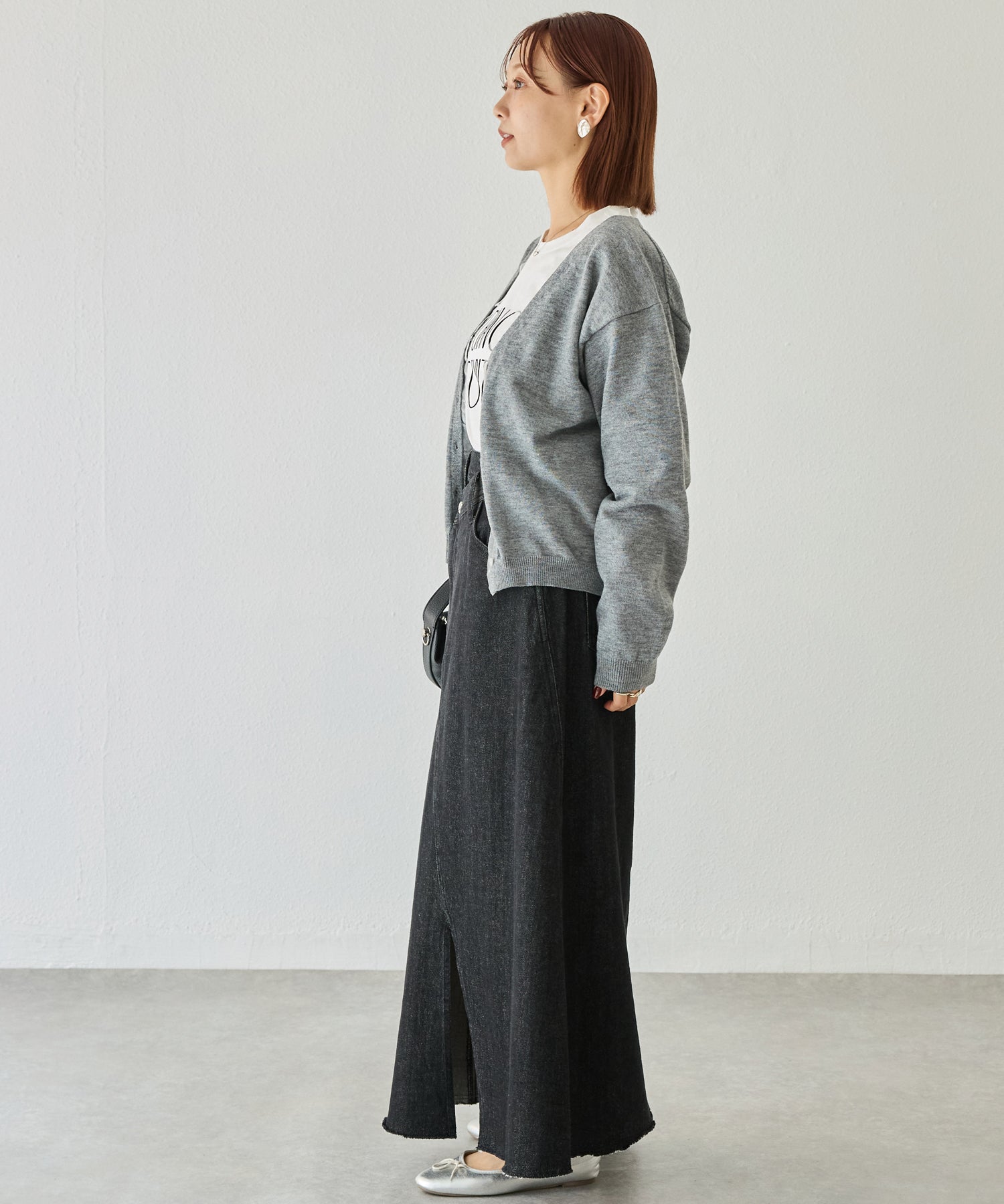 オーガンジー配色ニットカーデ