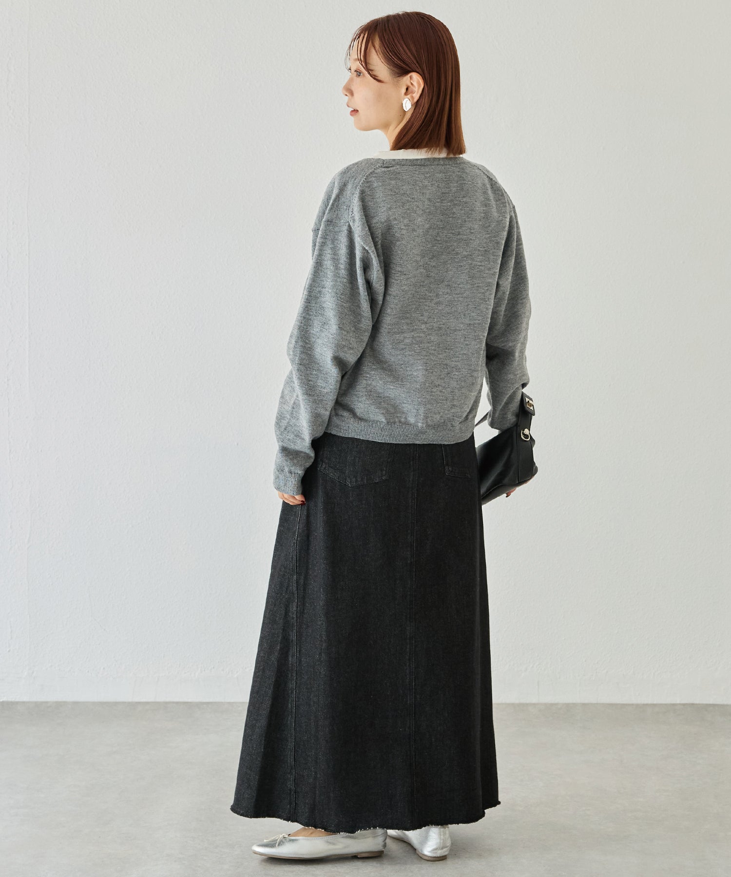 オーガンジー配色ニットカーデ